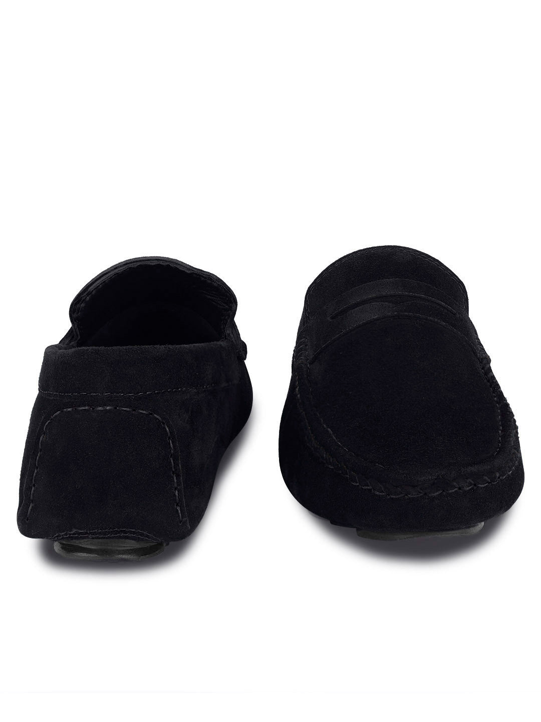 Jet Black Handmade Italian Suede Leather Solid Penny Loafers