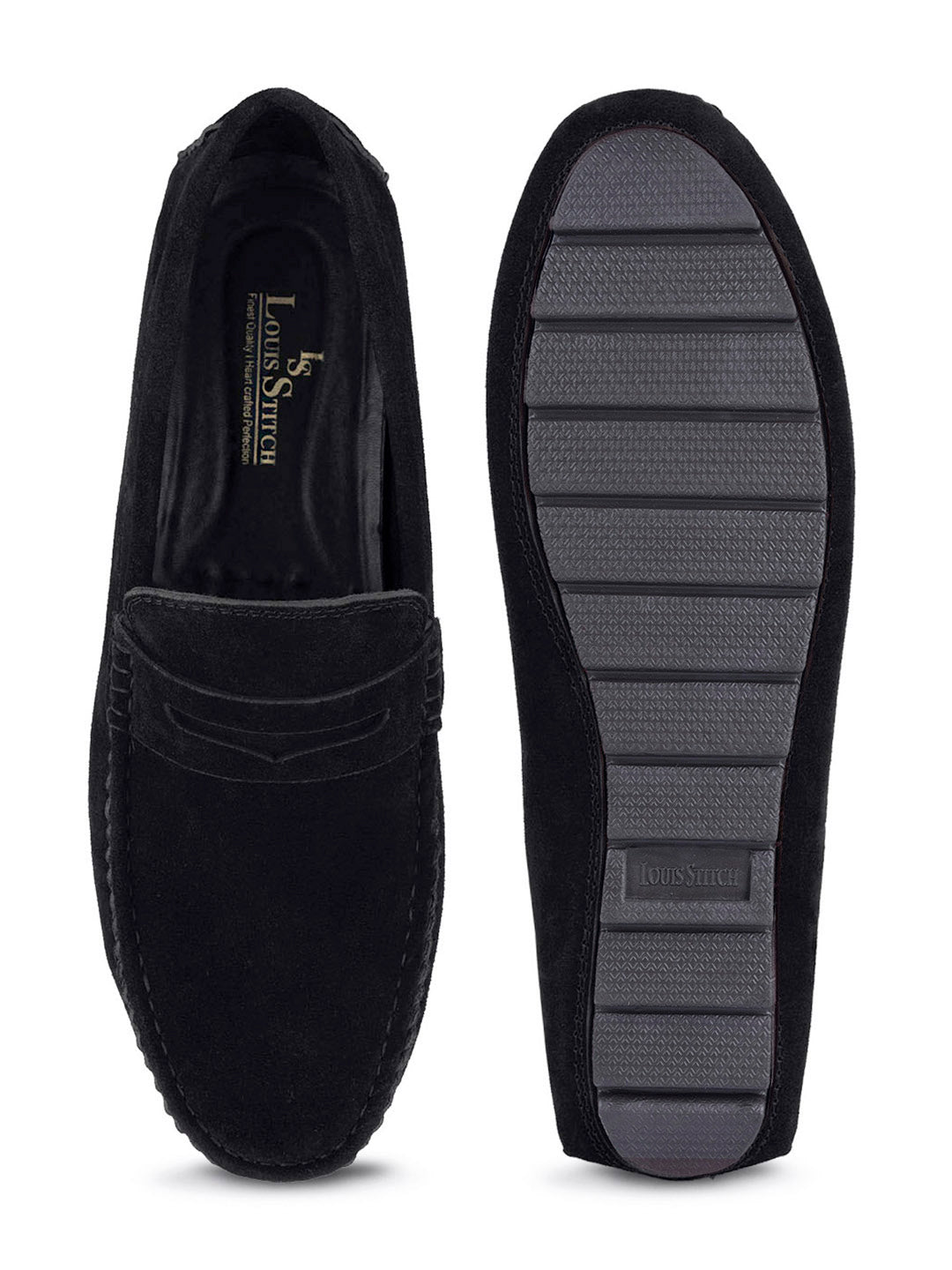 Jet Black Handmade Italian Suede Leather Solid Penny Loafers