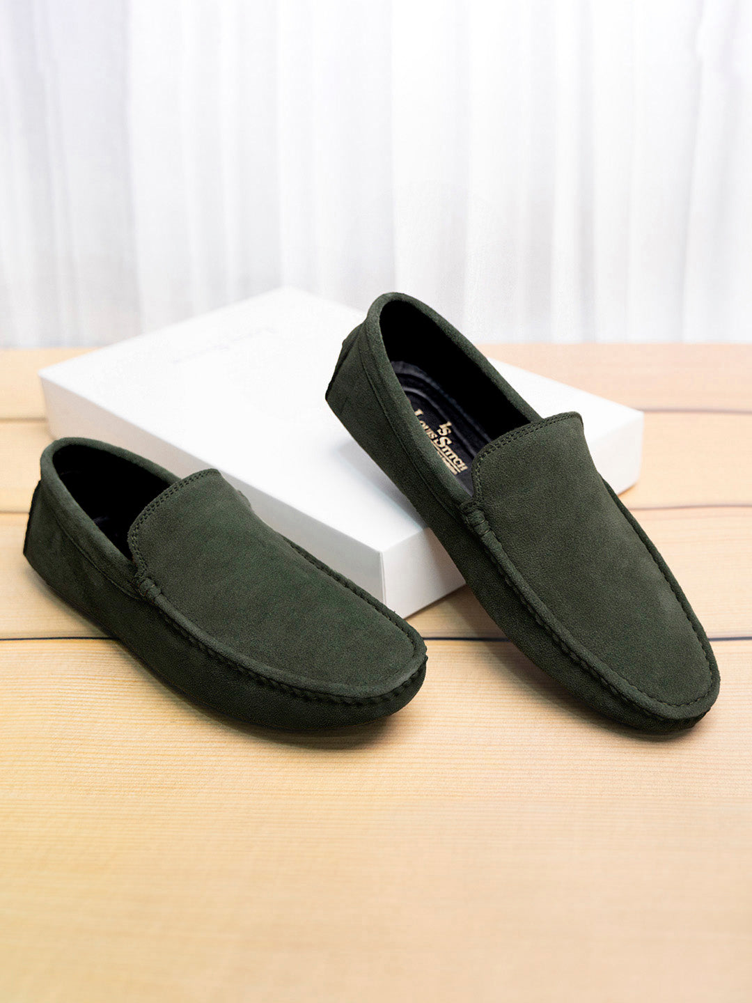 Seaweed Green Handmade Italian Suede Leather Slip-On Penny Loafers