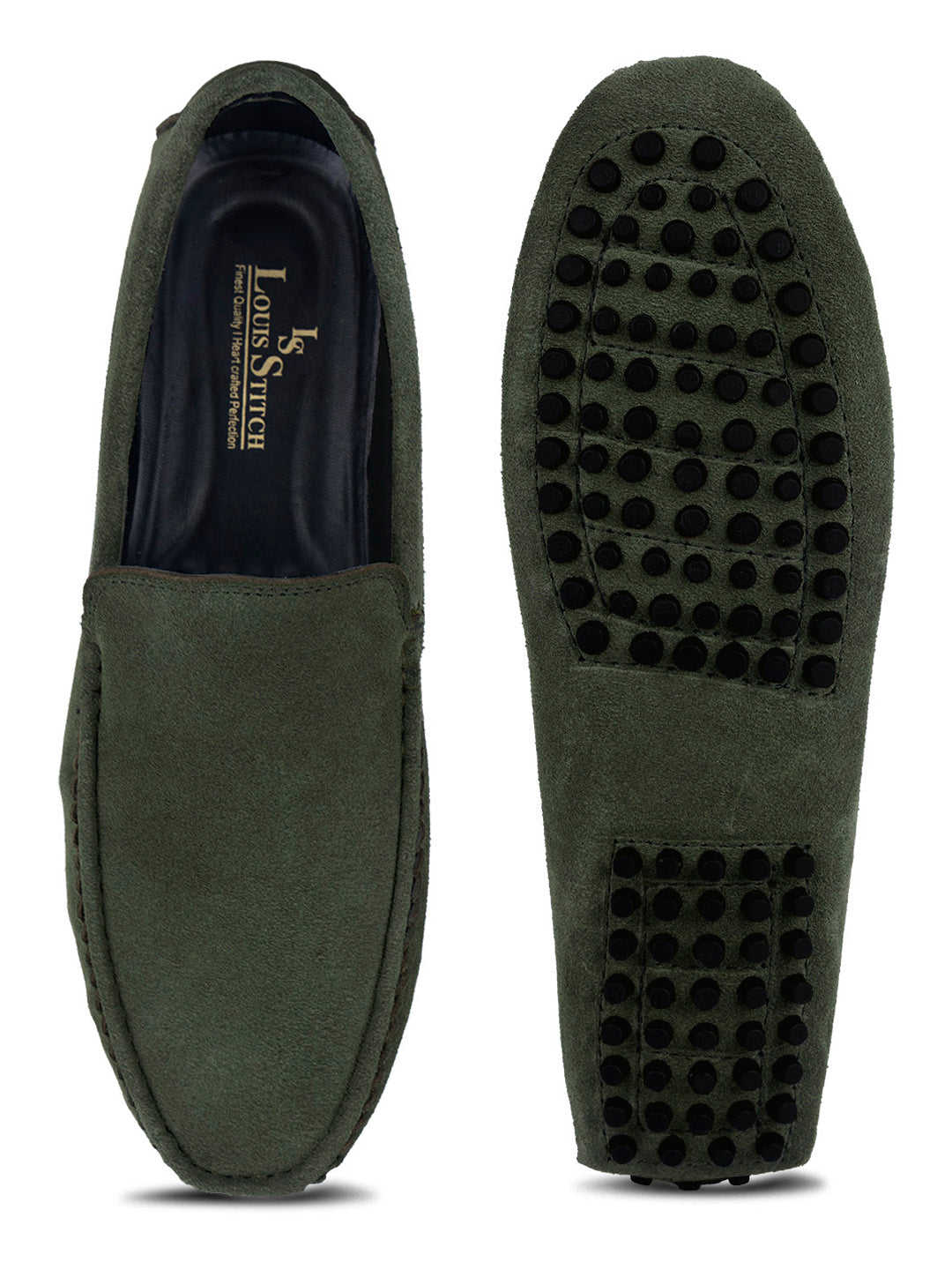 Seaweed Green Handmade Italian Suede Leather Slip-On Penny Loafers
