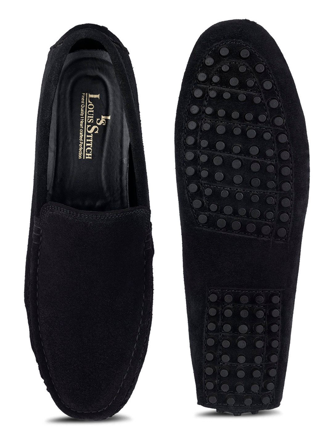 Jet Black Handmade Italian Suede Leather Slip-On Penny Loafers