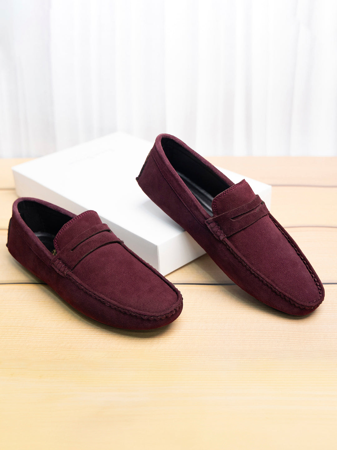 Rosewood Handmade Italian Suede Leather Solid Penny Loafers
