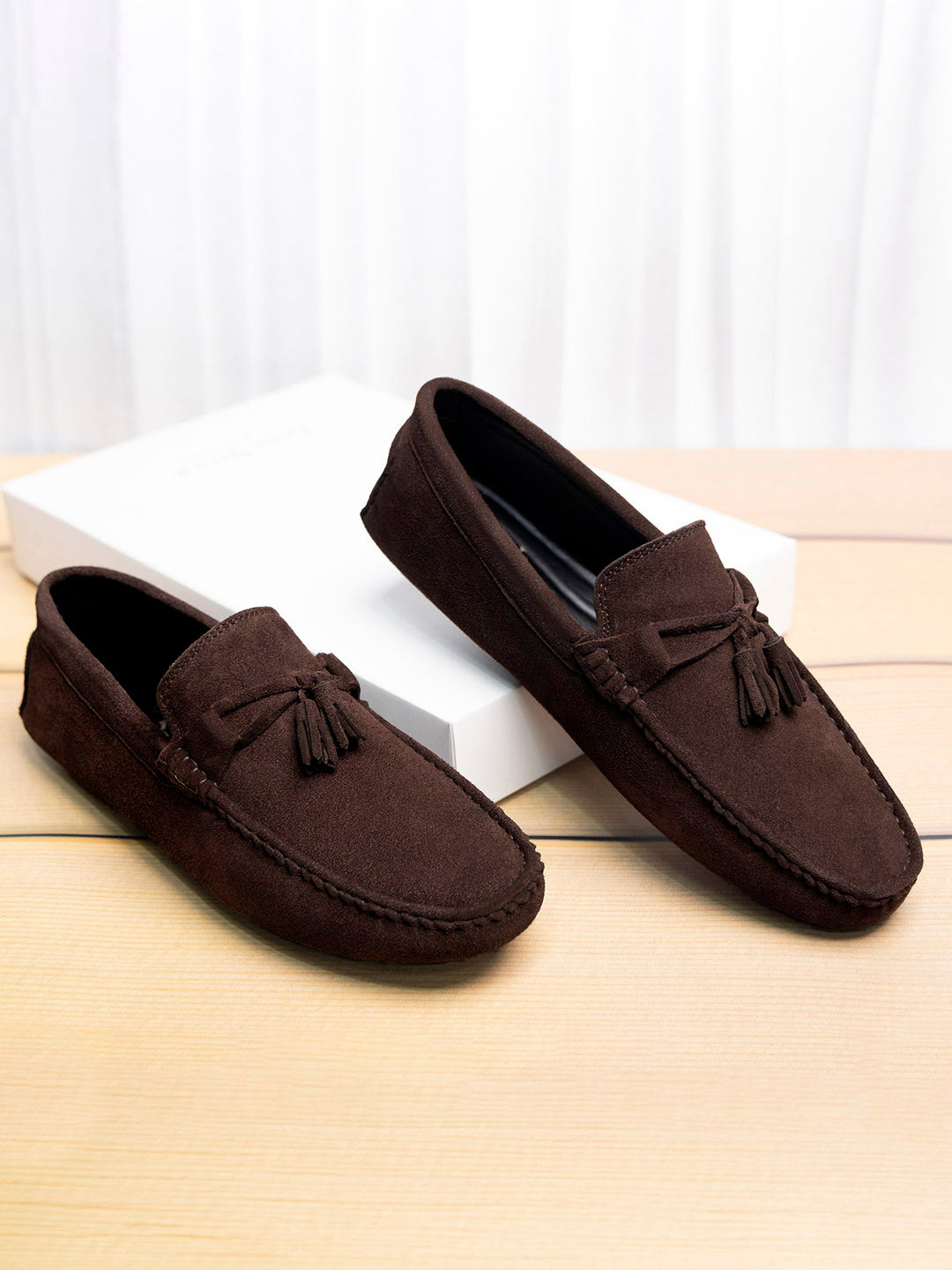 Brunette Brown Handmade Italian Suede Leather Penny Tassel Loafers