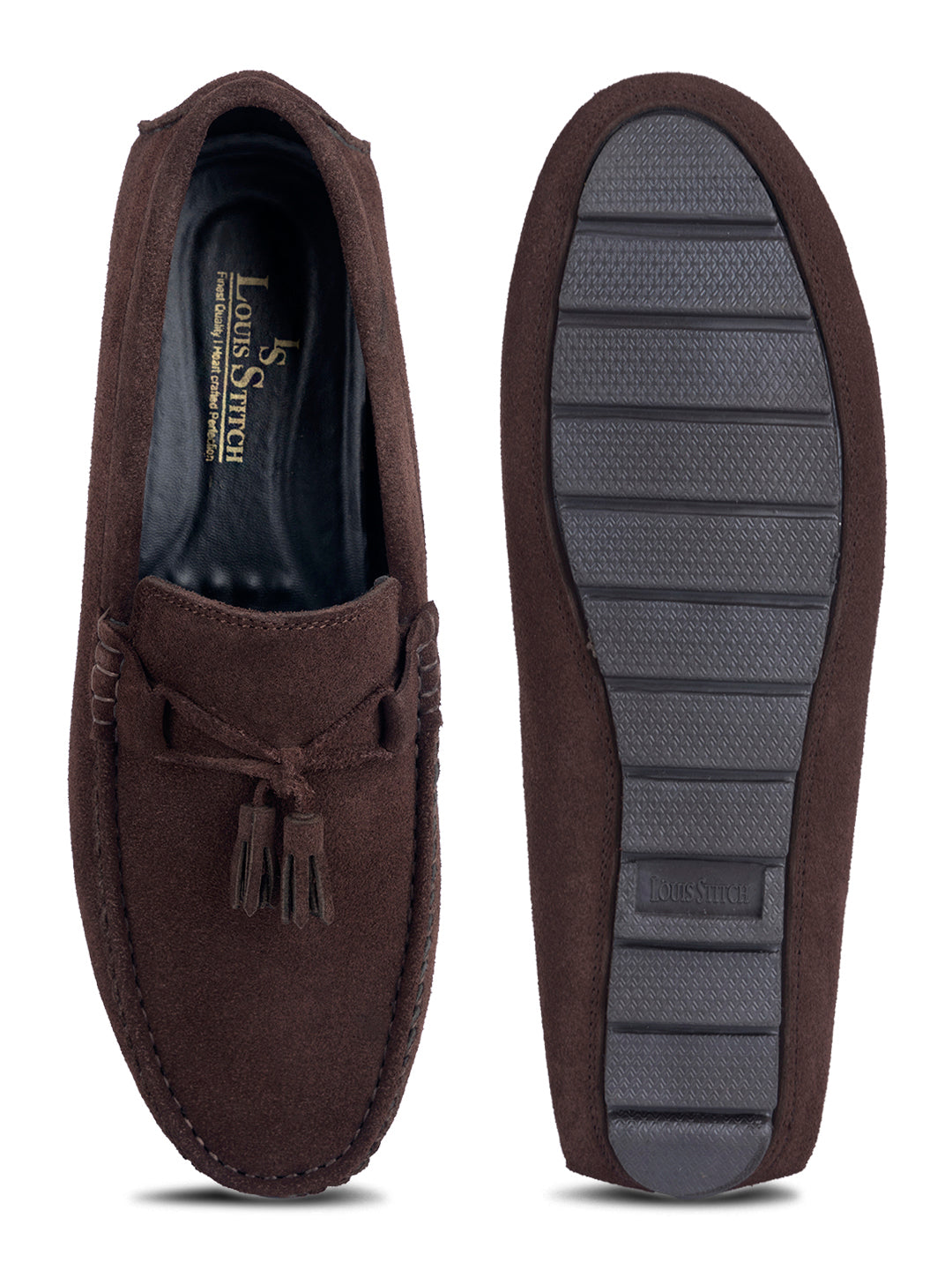 Brunette Brown Handmade Italian Suede Leather Penny Tassel Loafers