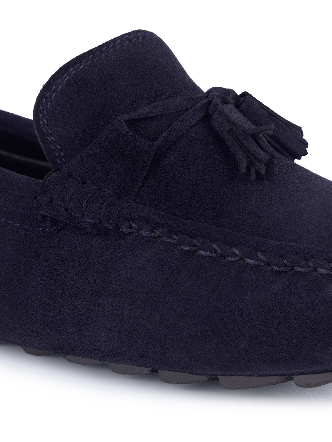 Federal Blue Handmade Italian Suede Leather Penny Tassel Loafers