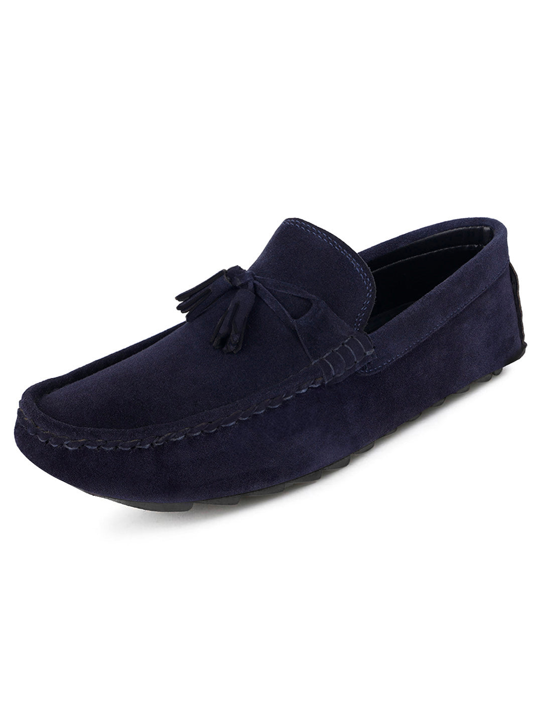 Federal Blue Handmade Italian Suede Leather Penny Tassel Loafers