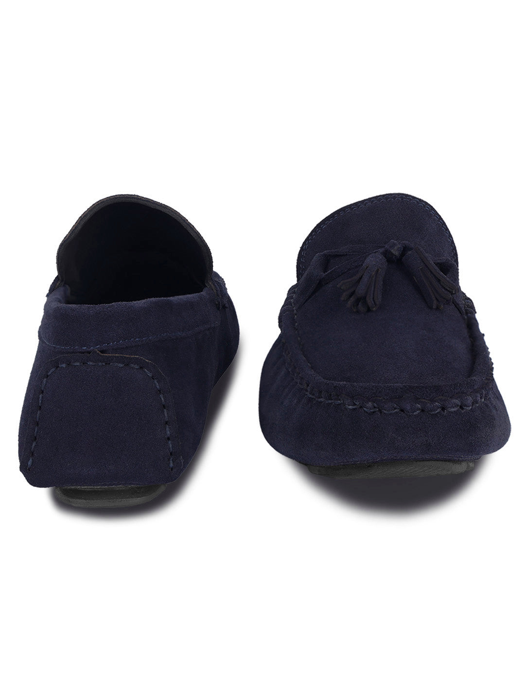 Federal Blue Handmade Italian Suede Leather Penny Tassel Loafers