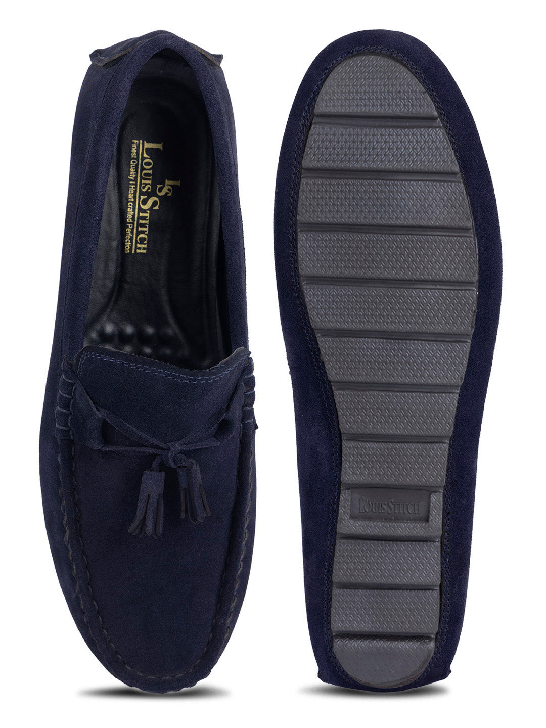 Federal Blue Handmade Italian Suede Leather Penny Tassel Loafers