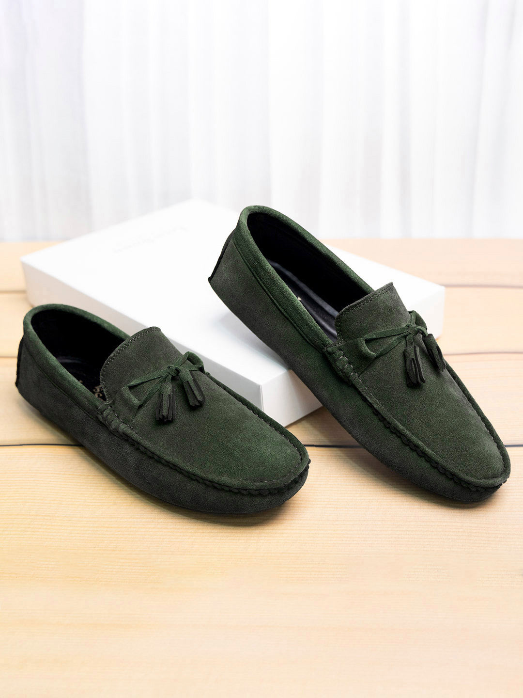 Seaweed Green Handmade Italian Suede Leather Penny Tassel Loafers