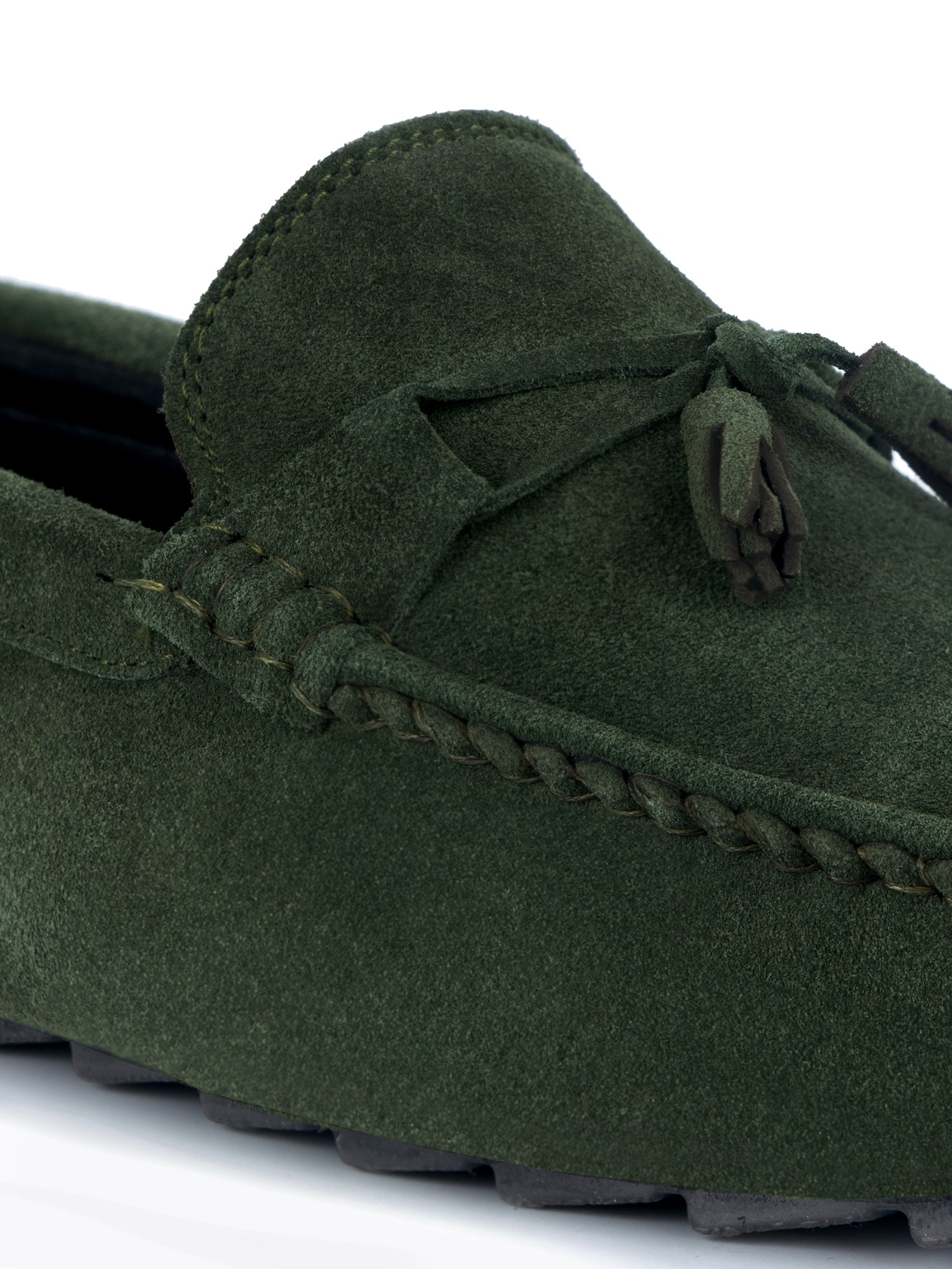 Seaweed Green Handmade Italian Suede Leather Penny Tassel Loafers