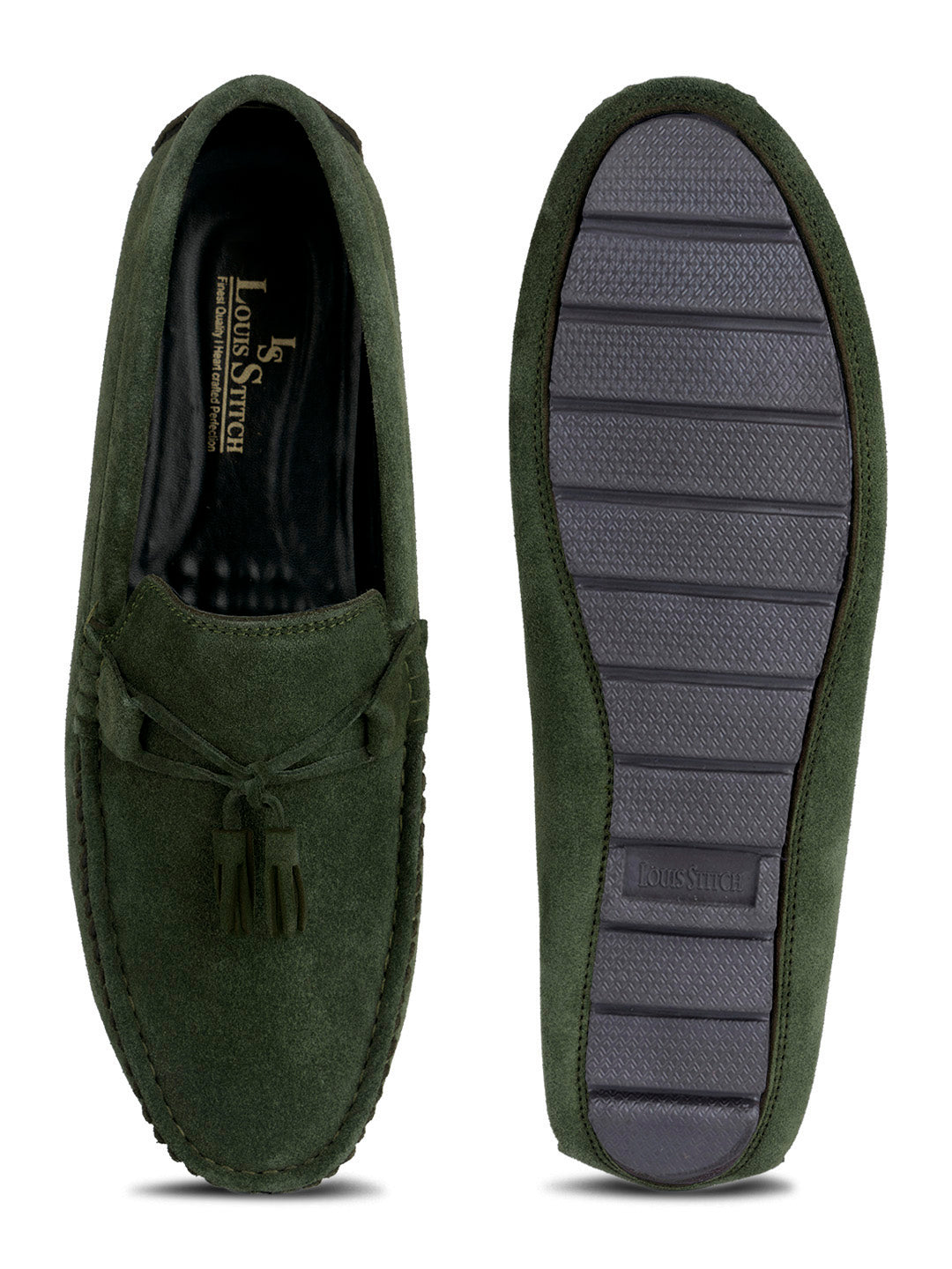 Seaweed Green Handmade Italian Suede Leather Penny Tassel Loafers
