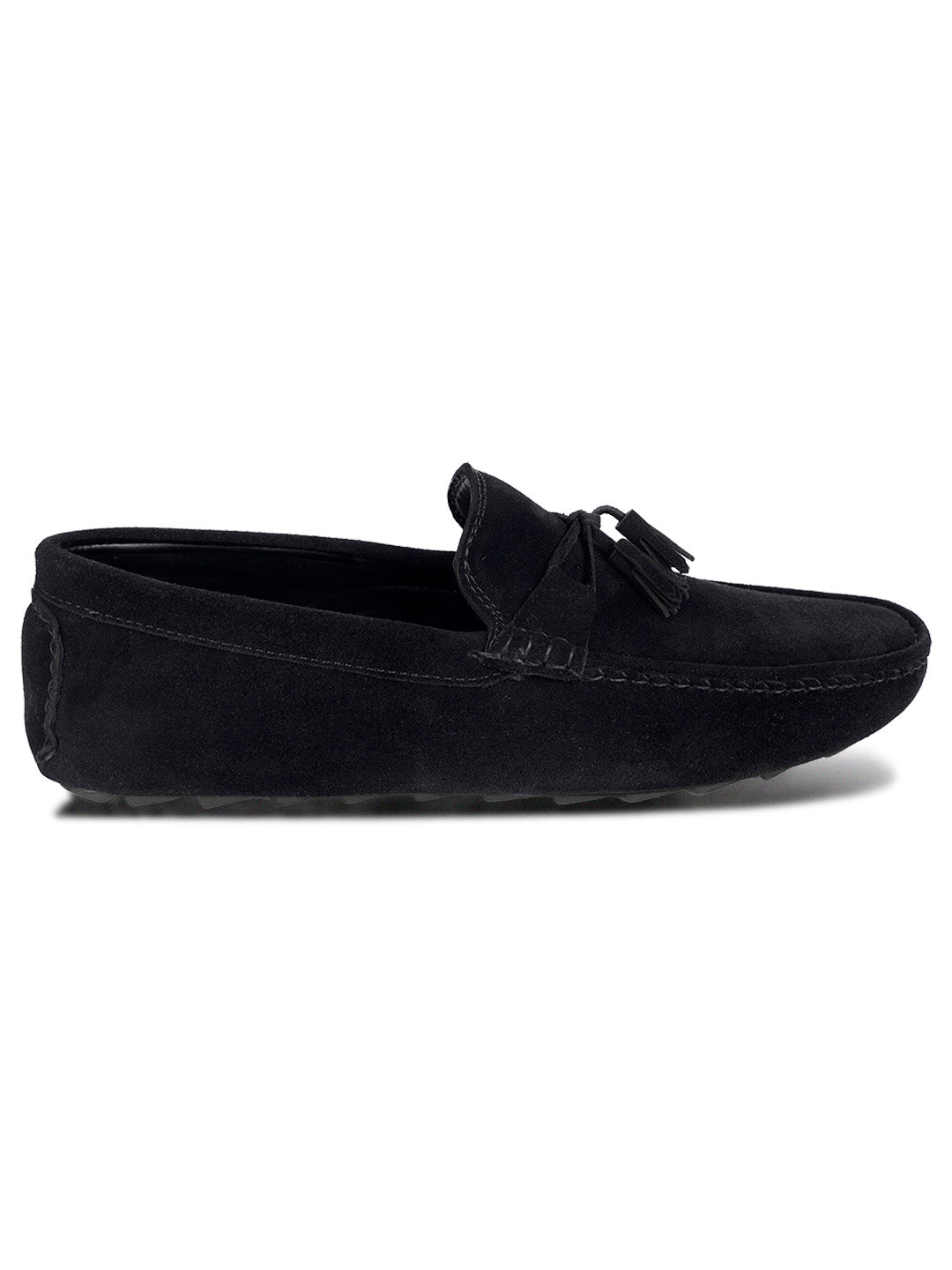Jet Black Handmade Italian Suede Leather Penny Tassel Loafers