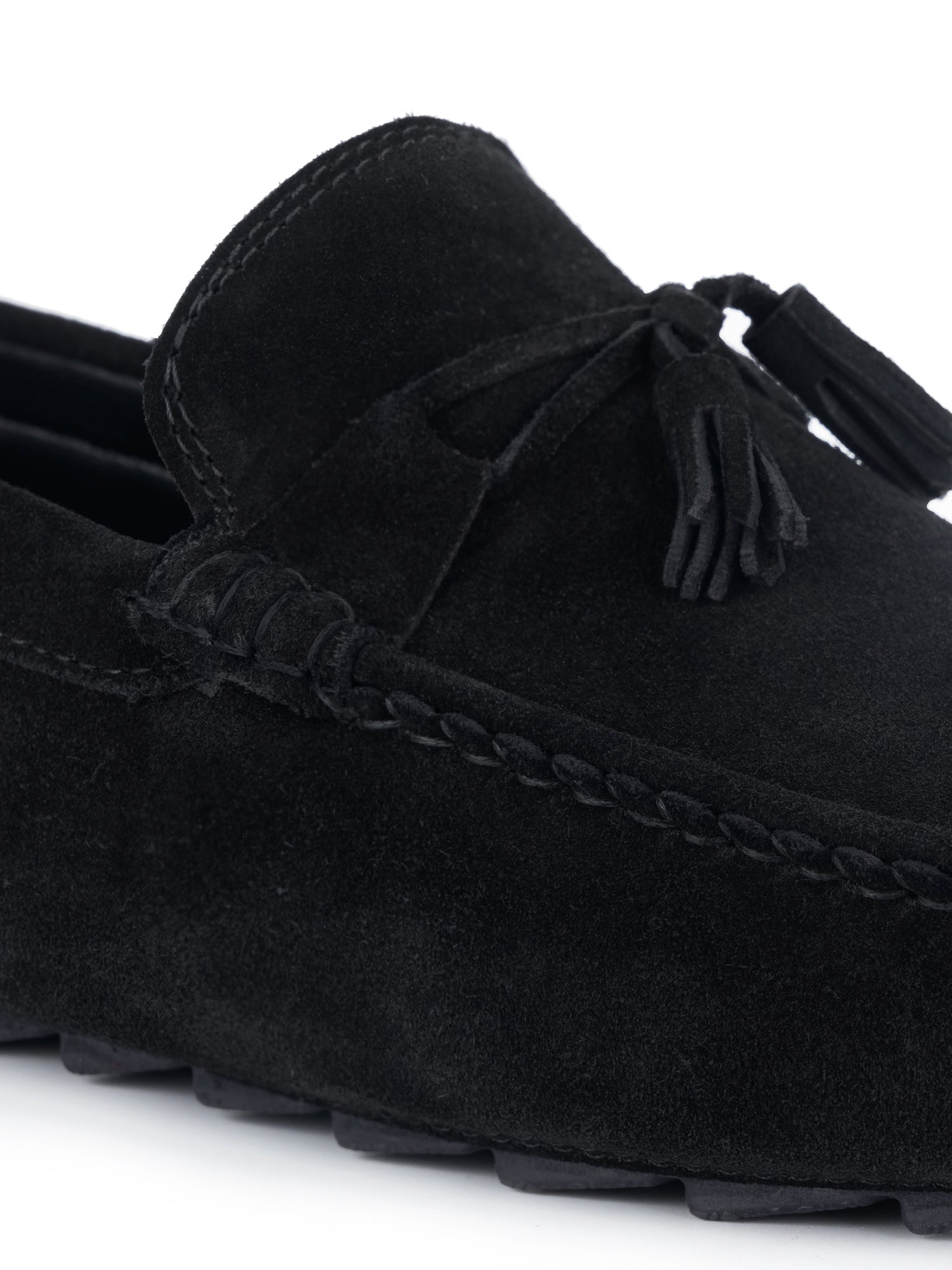 Jet Black Handmade Italian Suede Leather Penny Tassel Loafers