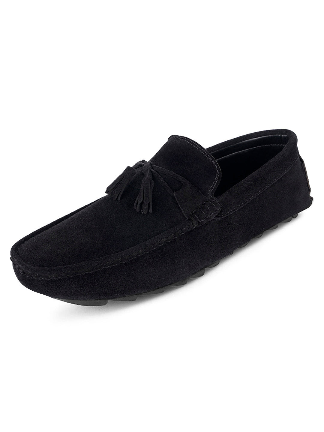 Jet Black Handmade Italian Suede Leather Penny Tassel Loafers