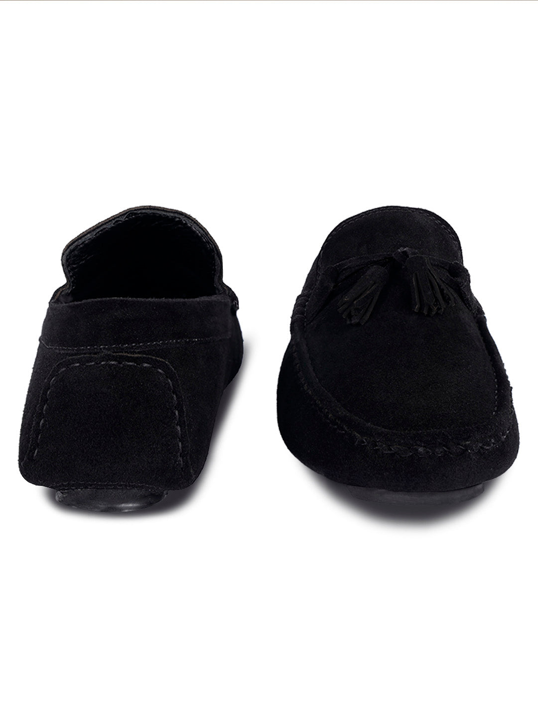 Jet Black Handmade Italian Suede Leather Penny Tassel Loafers