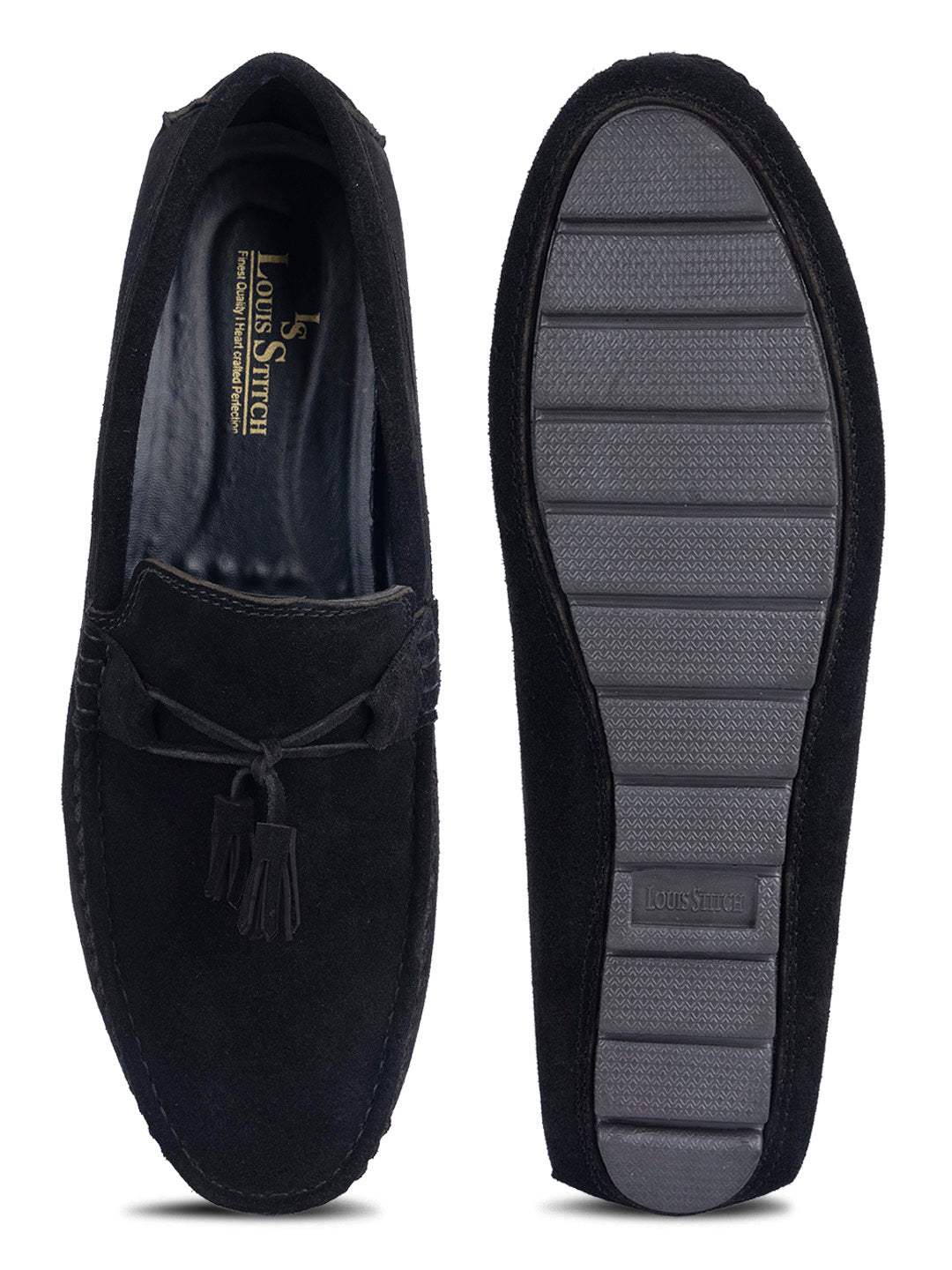 Jet Black Handmade Italian Suede Leather Penny Tassel Loafers