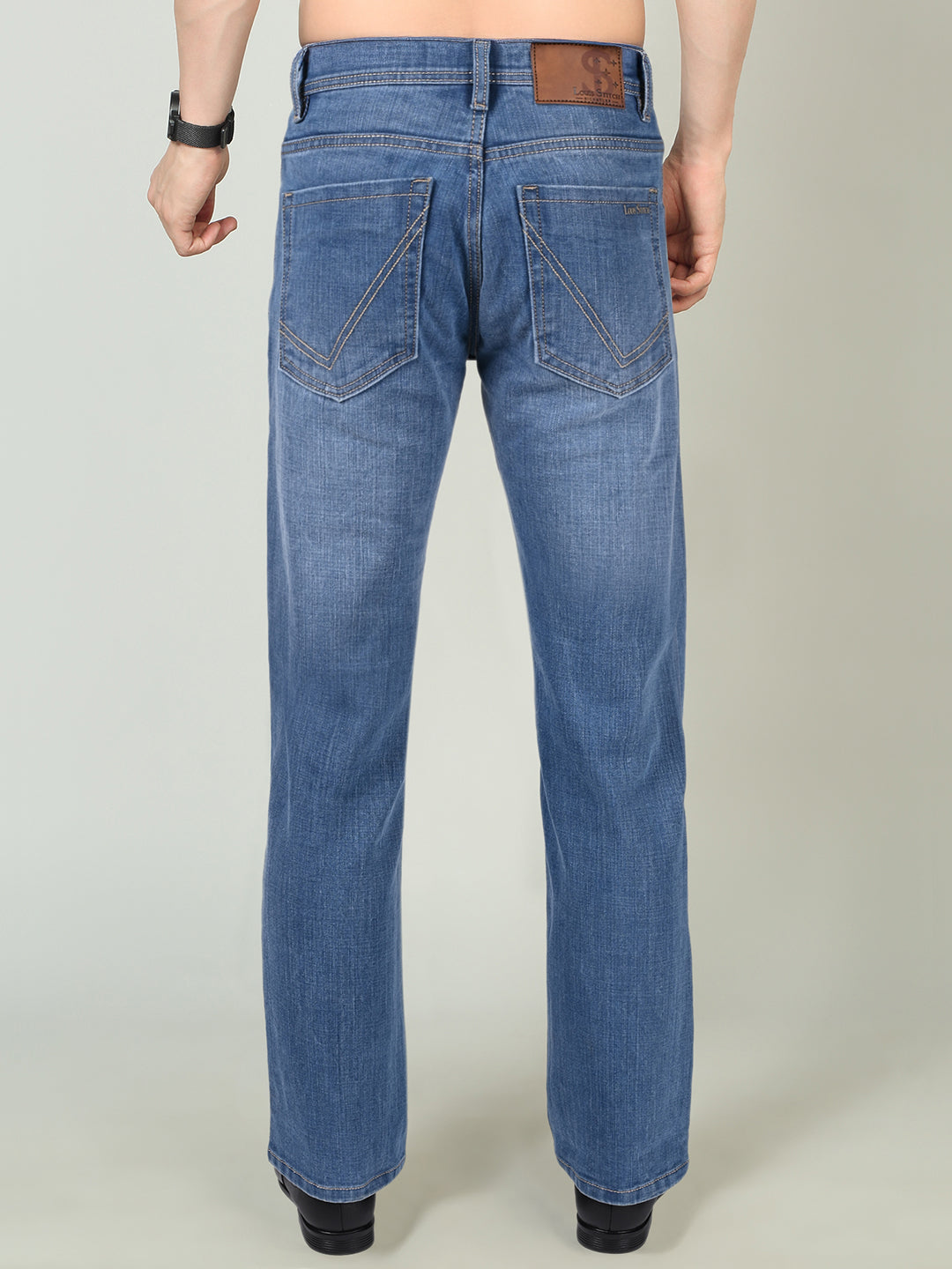 Men's Blue Mid Rise Light Faded Bootcut Fit Jeans