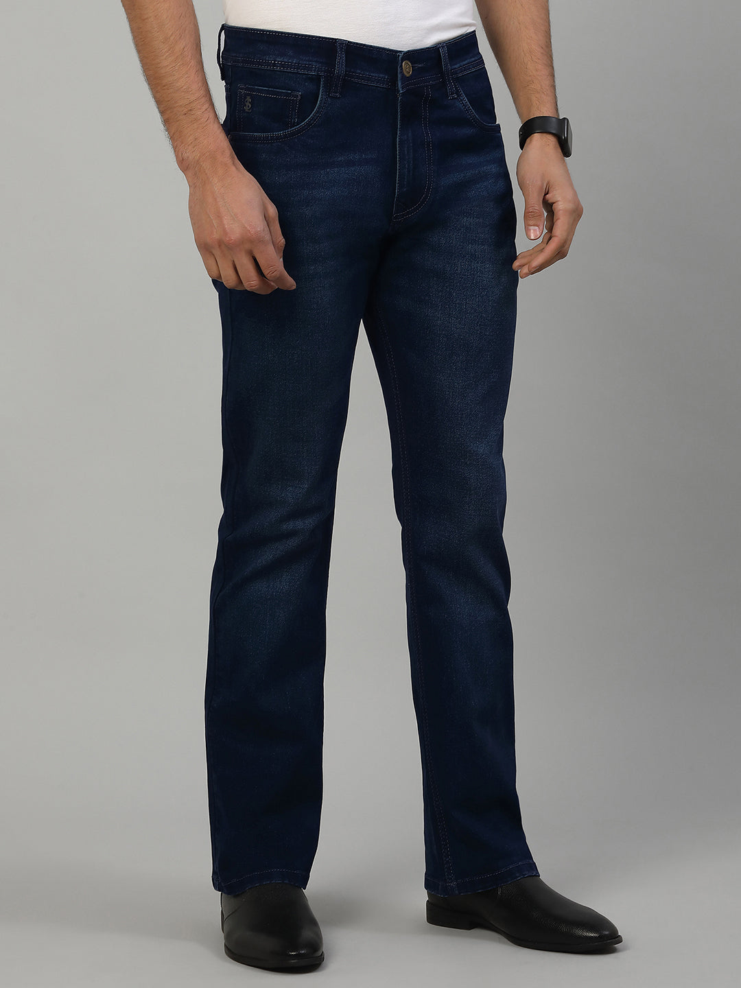 Men’s Navy Mid Rise Light Faded Bootcut Fit Jeans