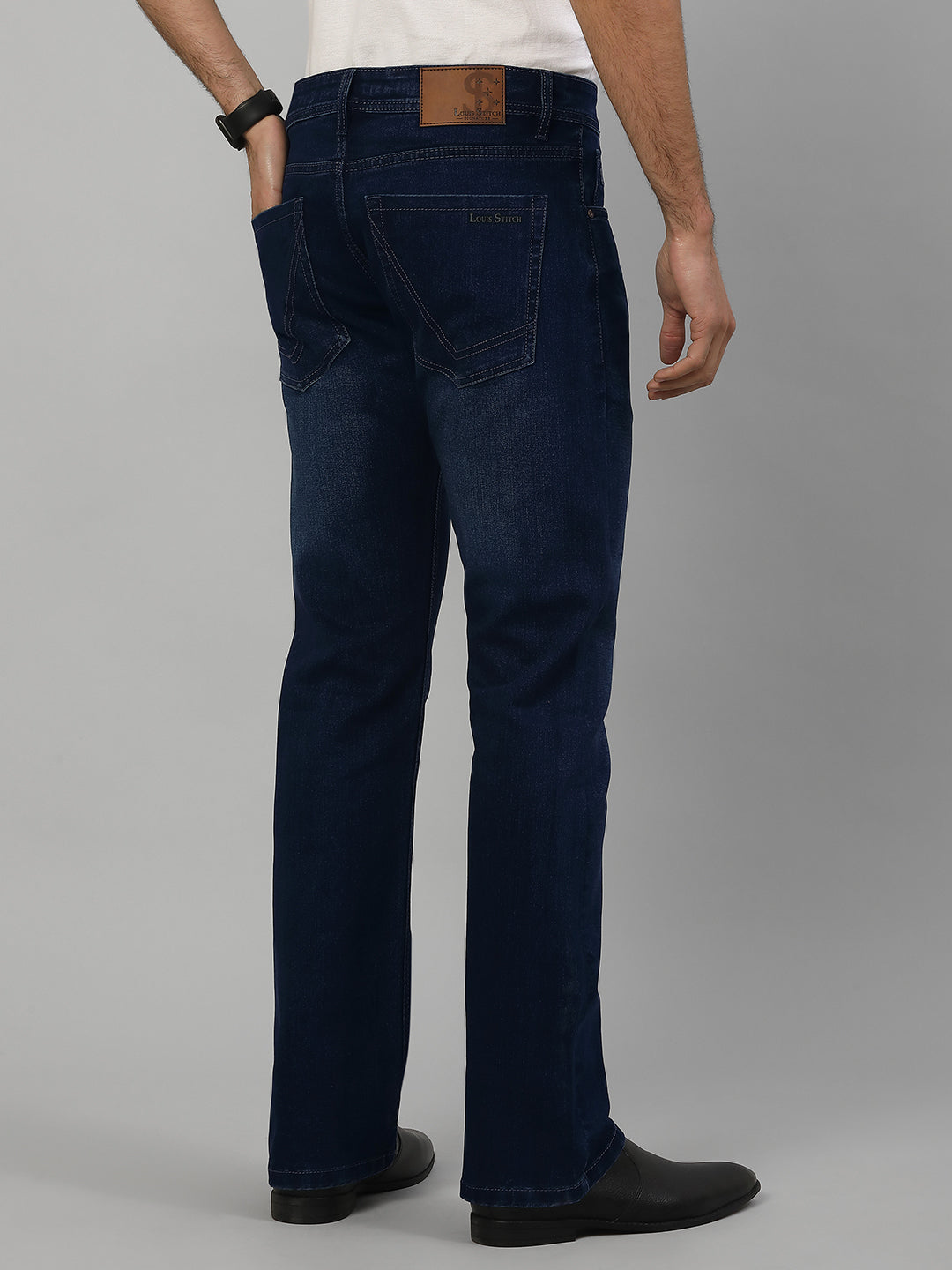 Men’s Navy Mid Rise Light Faded Bootcut Fit Jeans