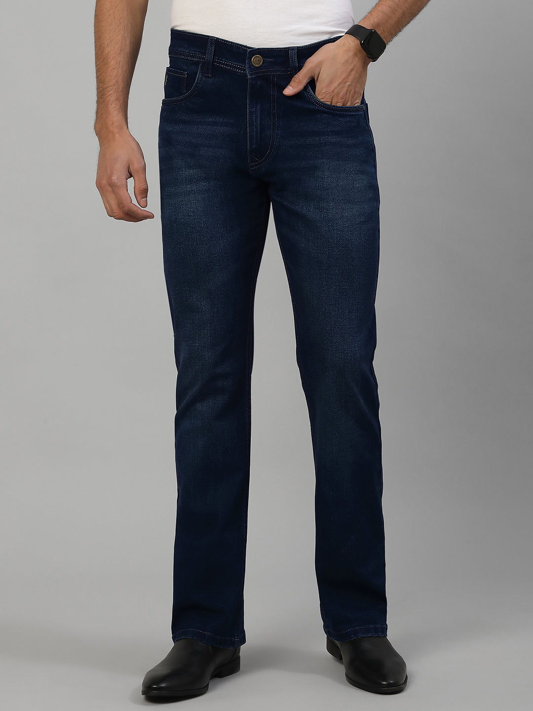 Men’s Navy Mid Rise Light Faded Bootcut Fit Jeans