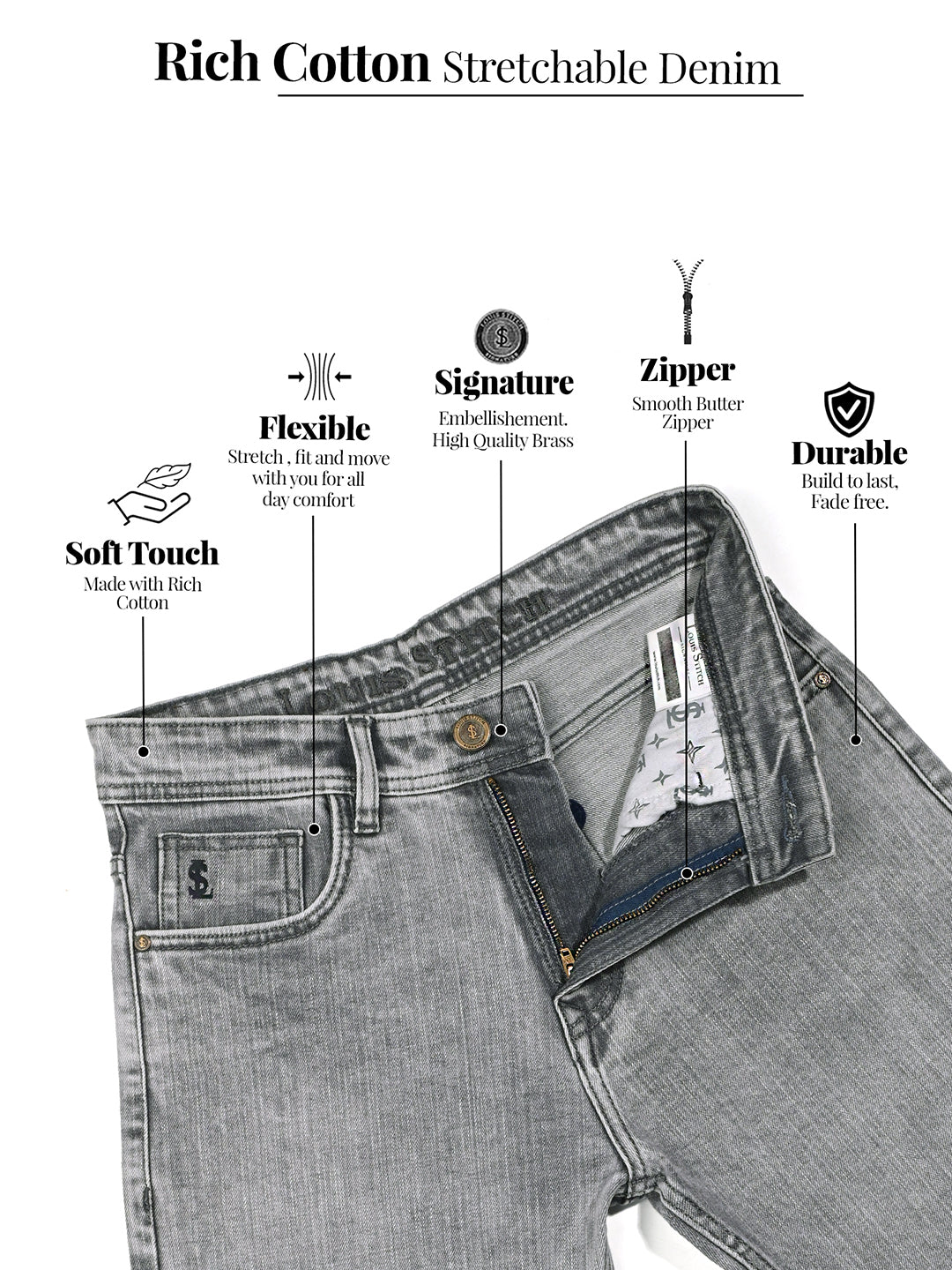 Men's Grey Mid Rise Light Faded Bootcut Fit Jeans