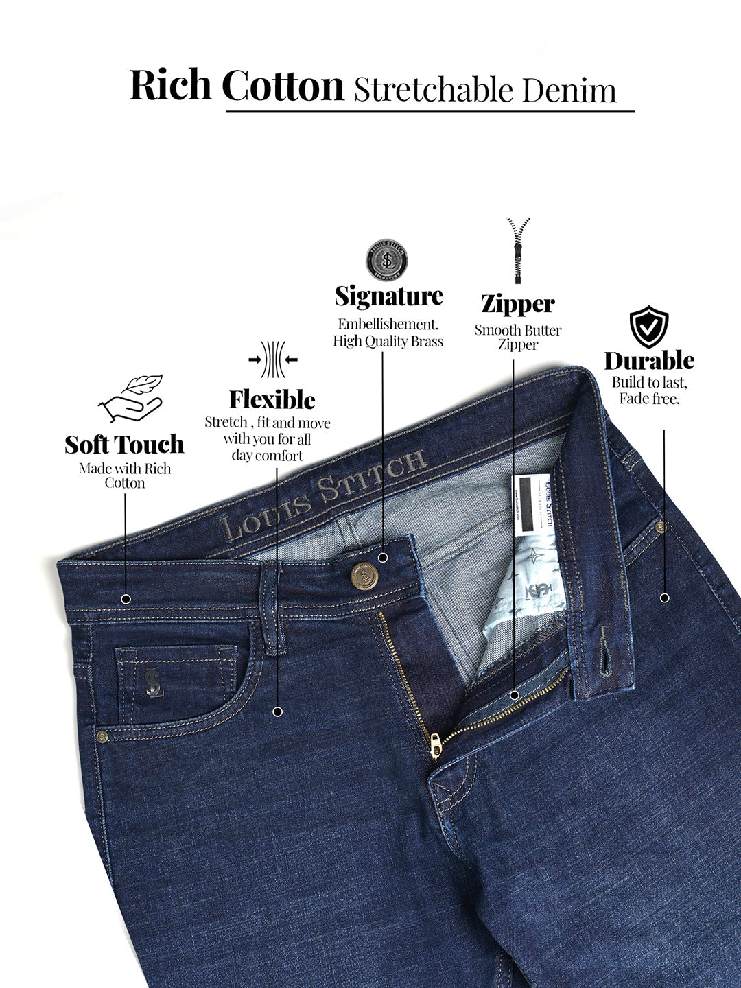 Men's Blue Mid Rise Raw Wash Regular Fit Jeans