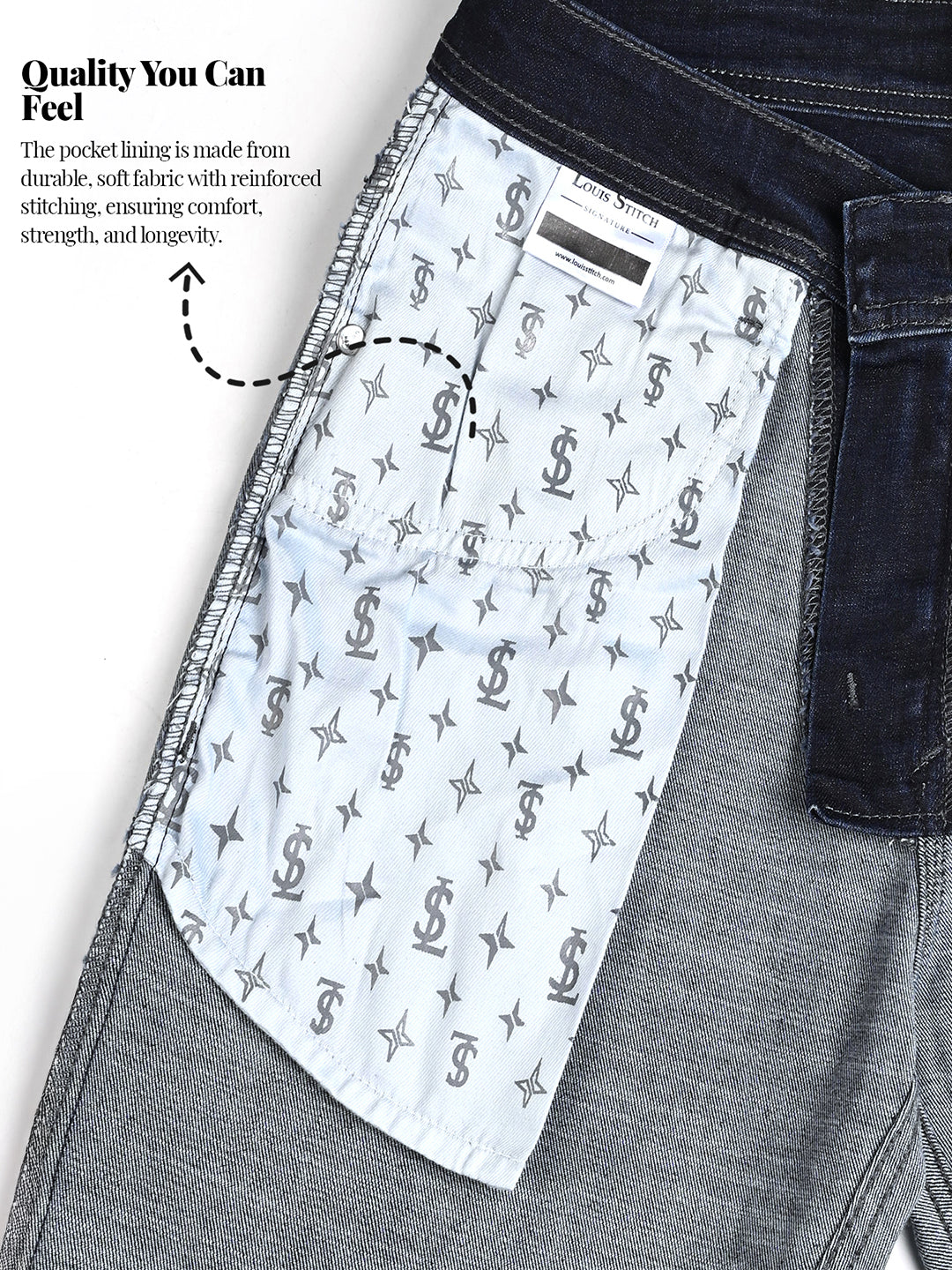 Men's Blue Mid Rise Raw Wash Regular Fit Jeans