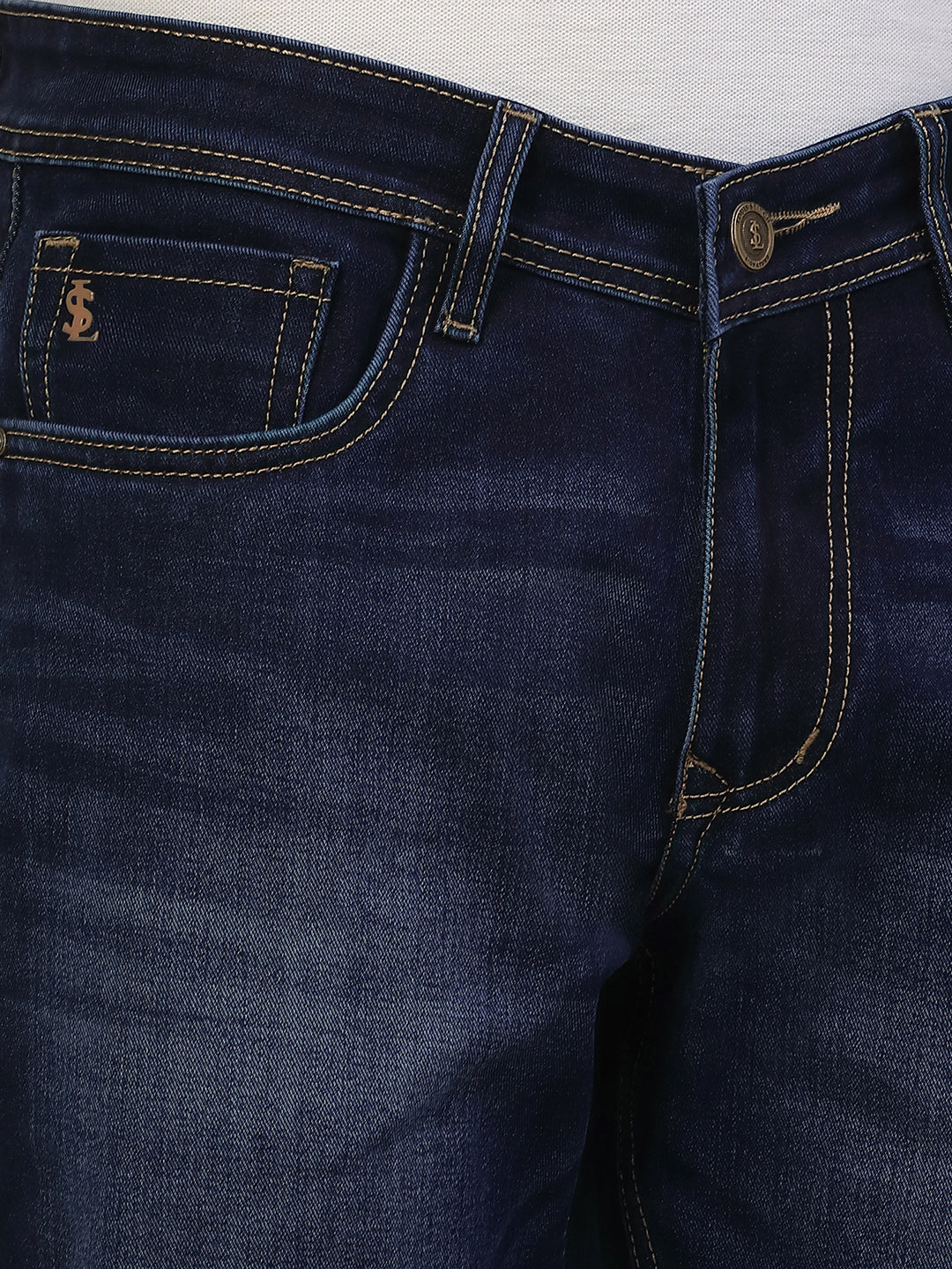 Men Dark Blue Raw Wash Regular Fit Mid-Rise Jeans