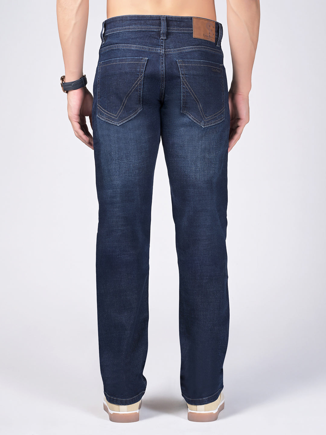 Men's Blue Mid Rise Raw Wash Regular Fit Jeans