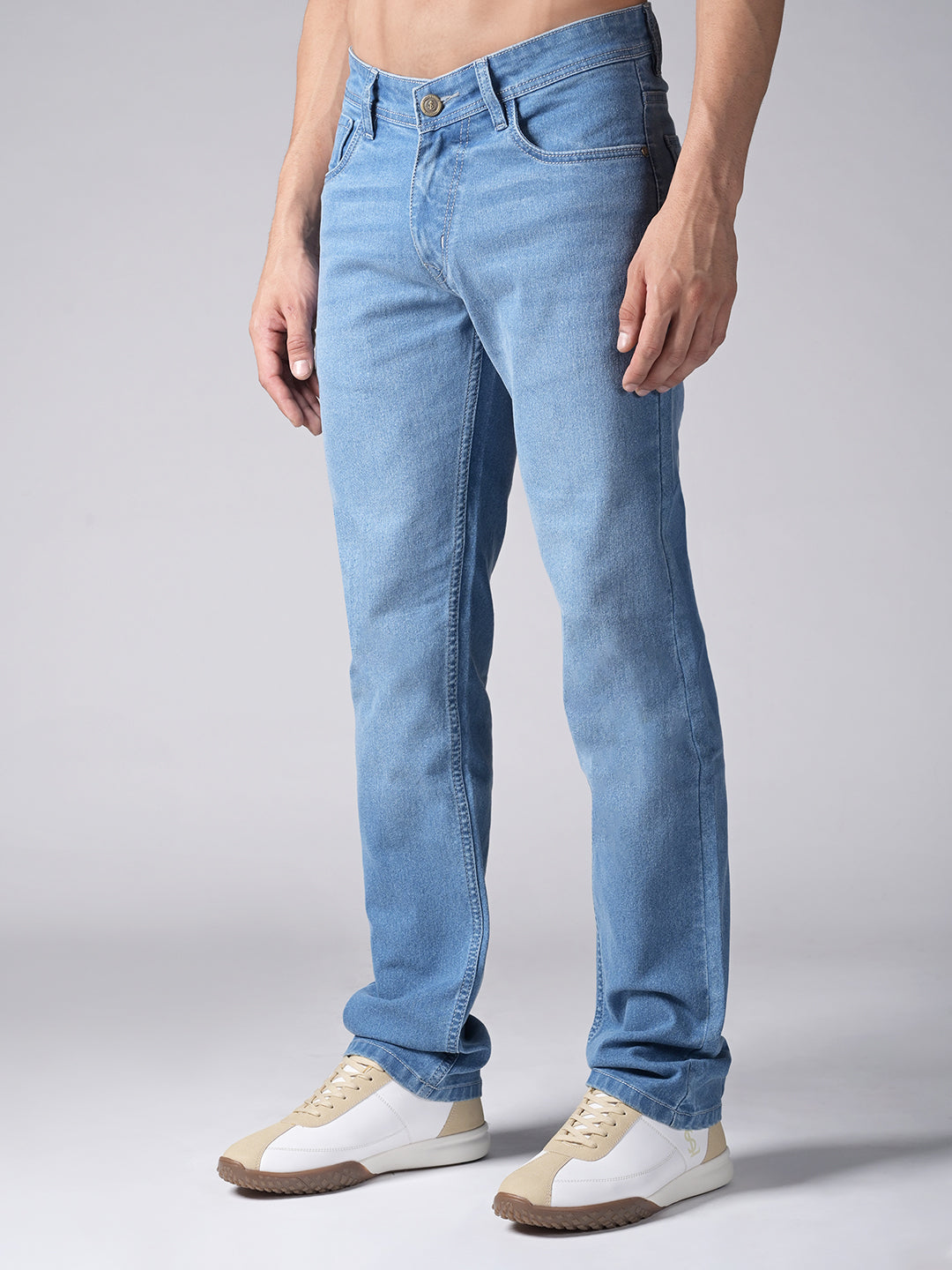 Men's Blue Mid Rise Light Faded Regular Fit Jeans
