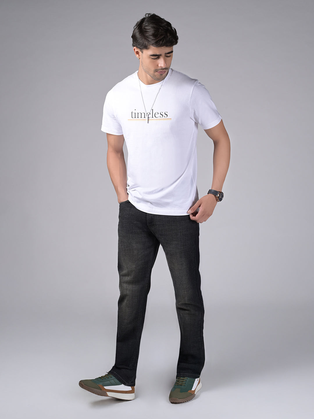 Men's Grey Mid Rise Raw Wash Regular Fit Jeans