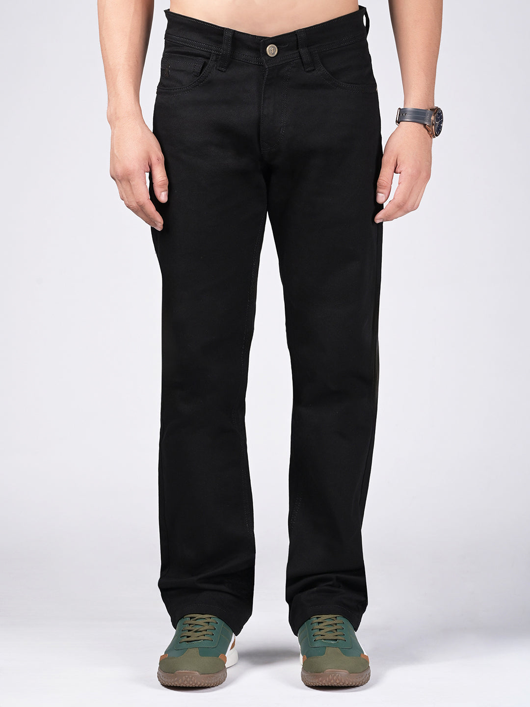 Men's Black Mid Rise No Fade Regular Fit Jeans