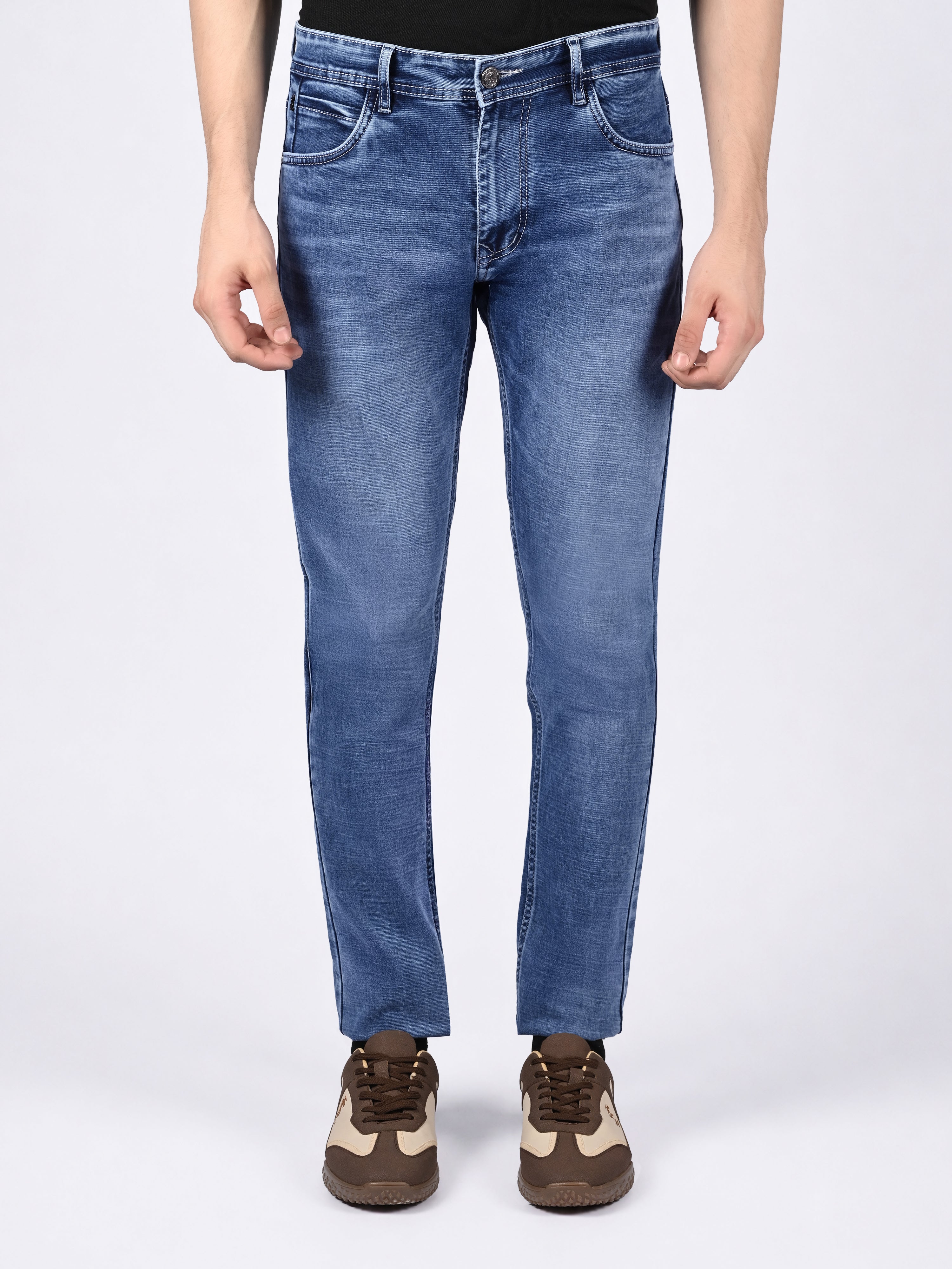 Signature Men's Mid Wash Blue Slim Fit Mid Rise Jeans