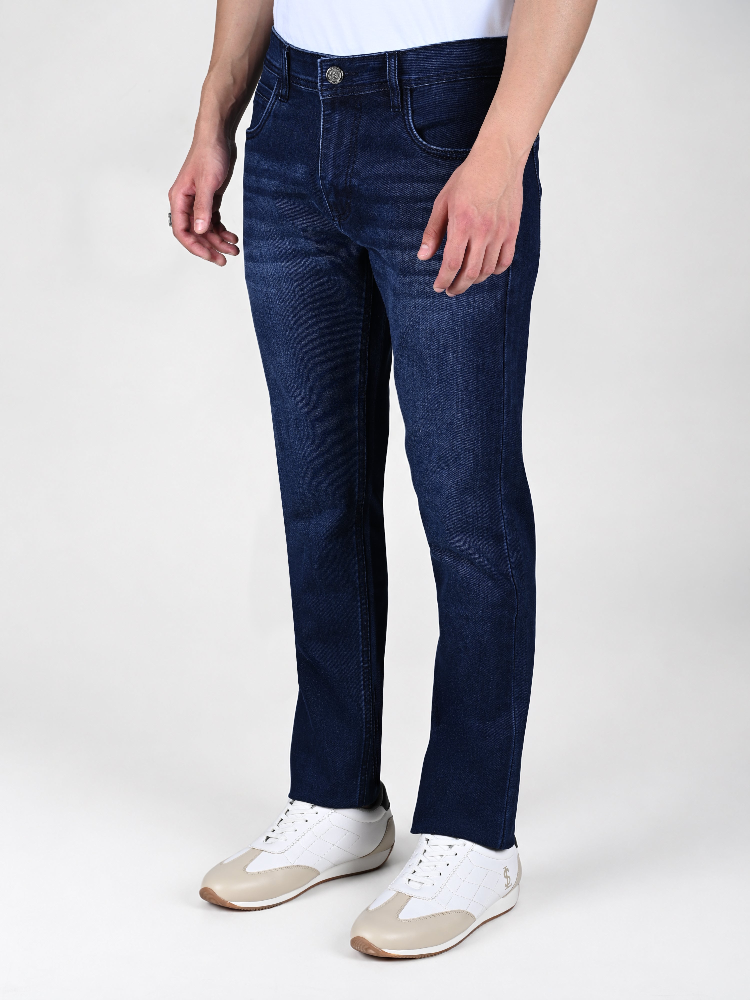 Signature Men's Dark Blue Slim Fit Mid Rise Jeans