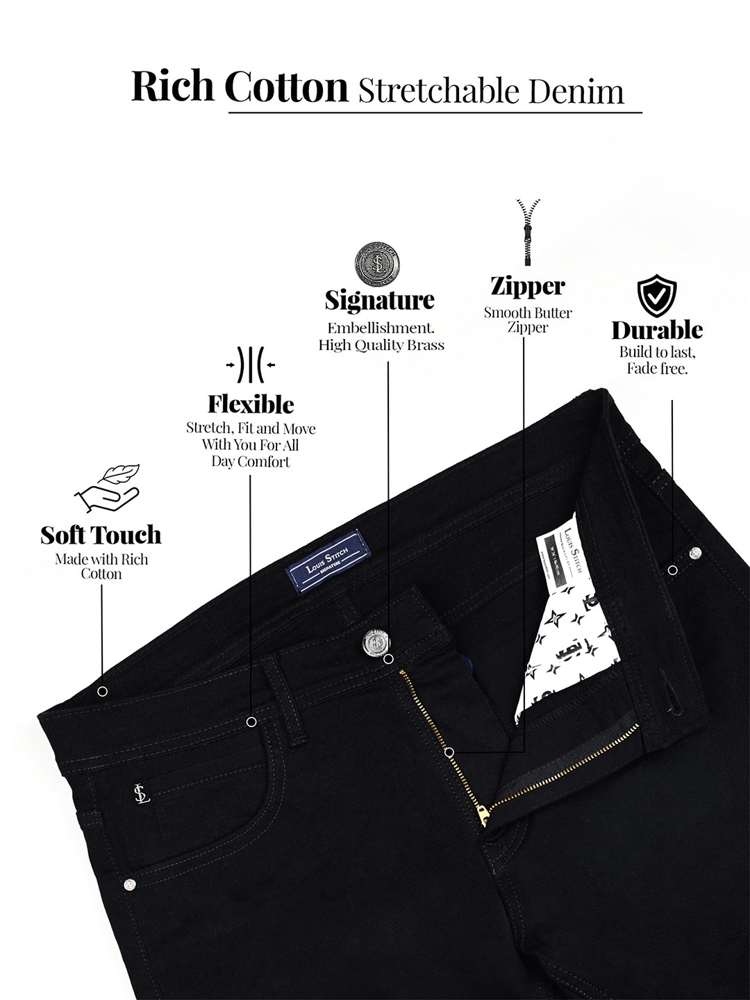 Signature Men's Black Slim Fit Mid Rise Jeans