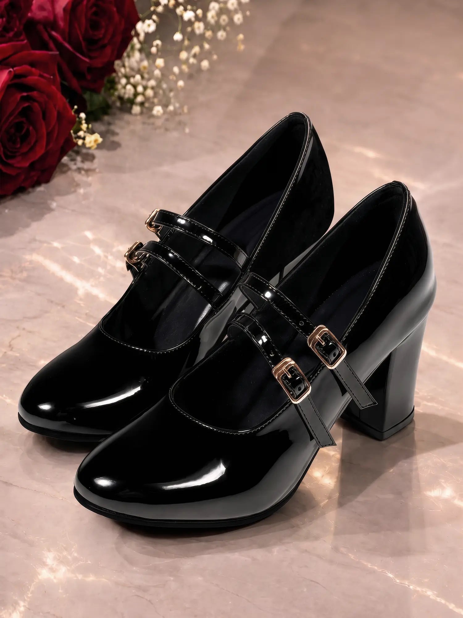 Women's Black Luxury Comfort Block Heel Sandals