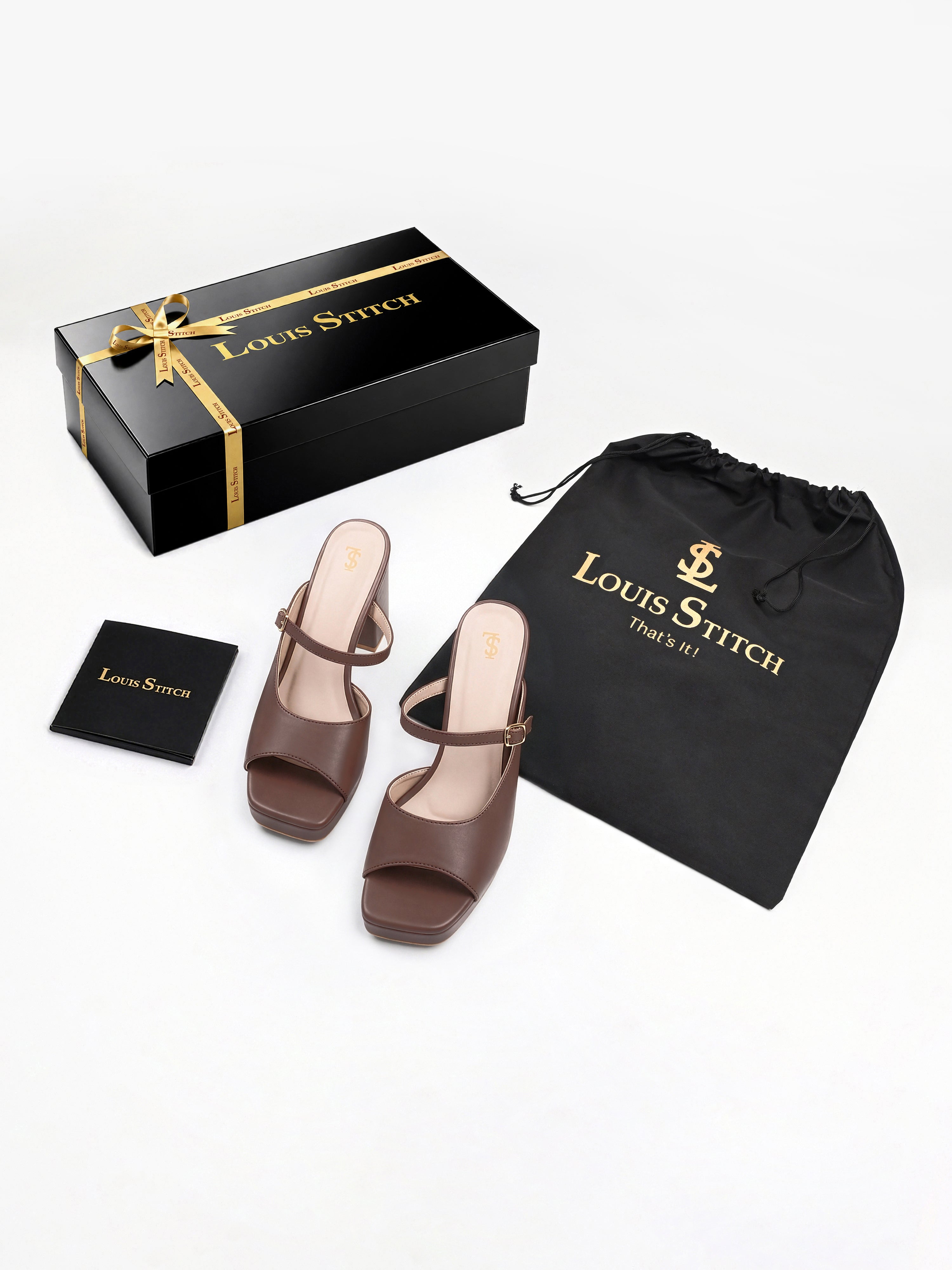 Women's Brown Block Heel Slip-On Sandals