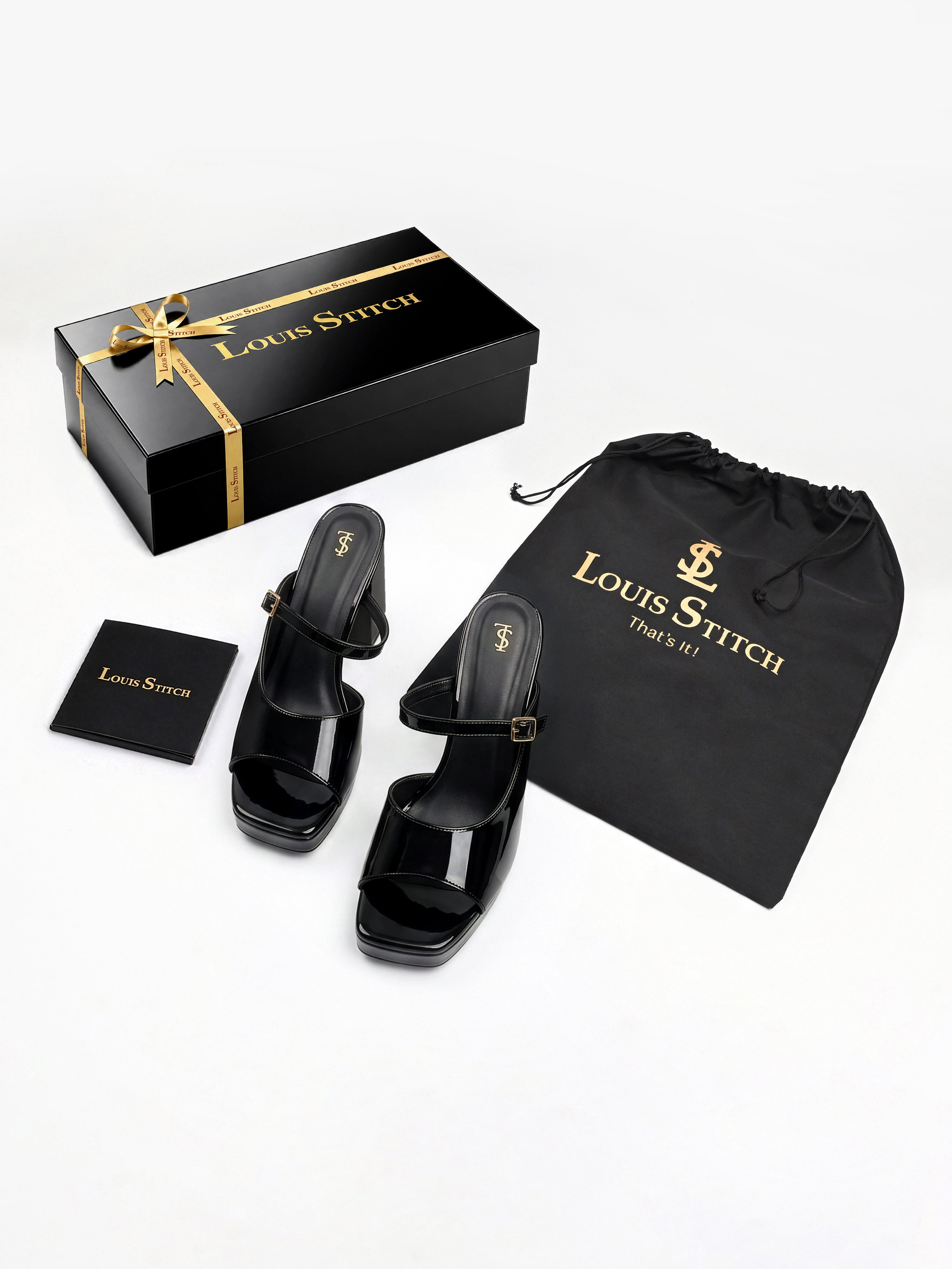 Women's Black Block Heel Slip-On Sandals