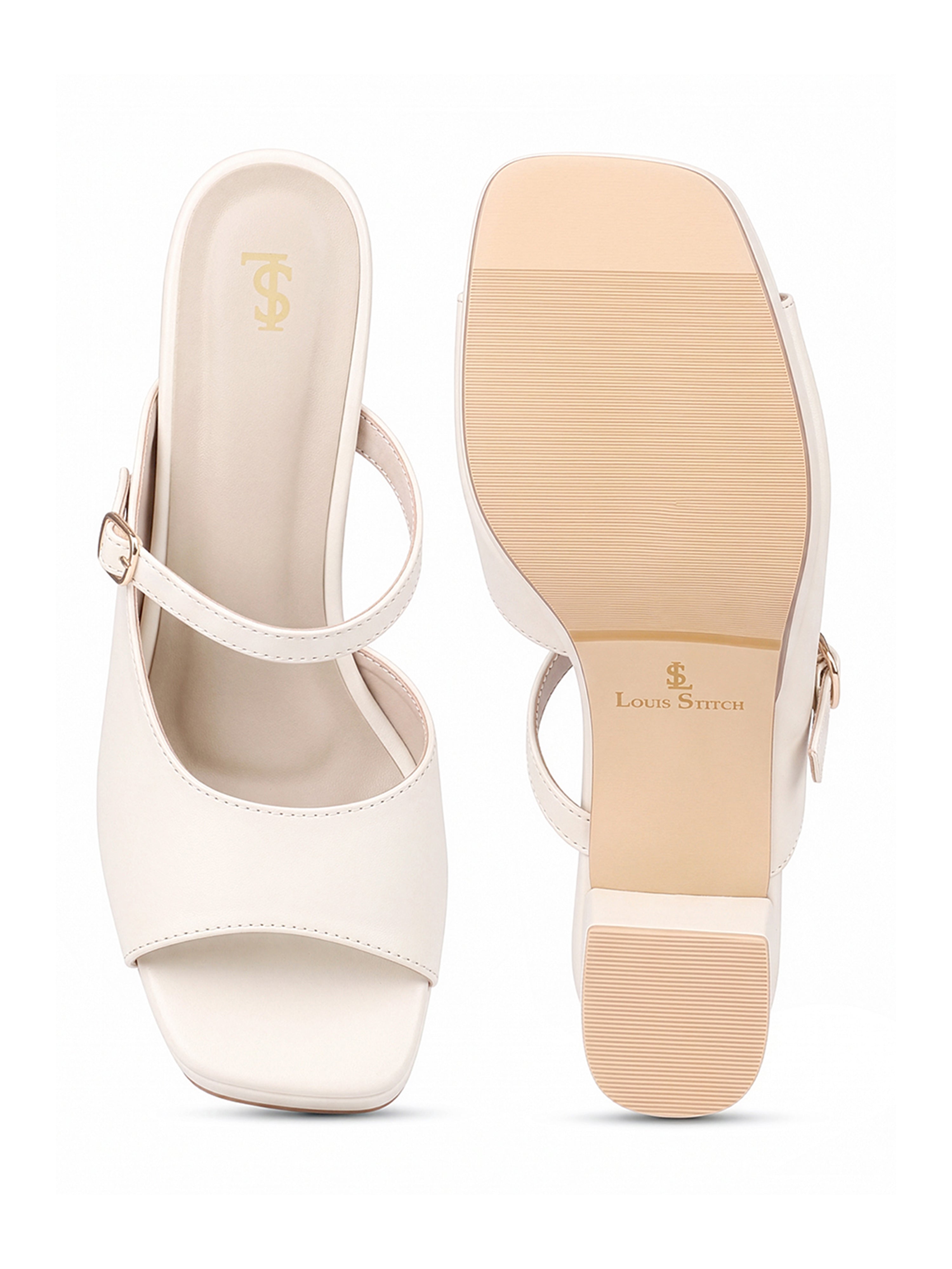 Women's White Block Heel Slip-On Sandals