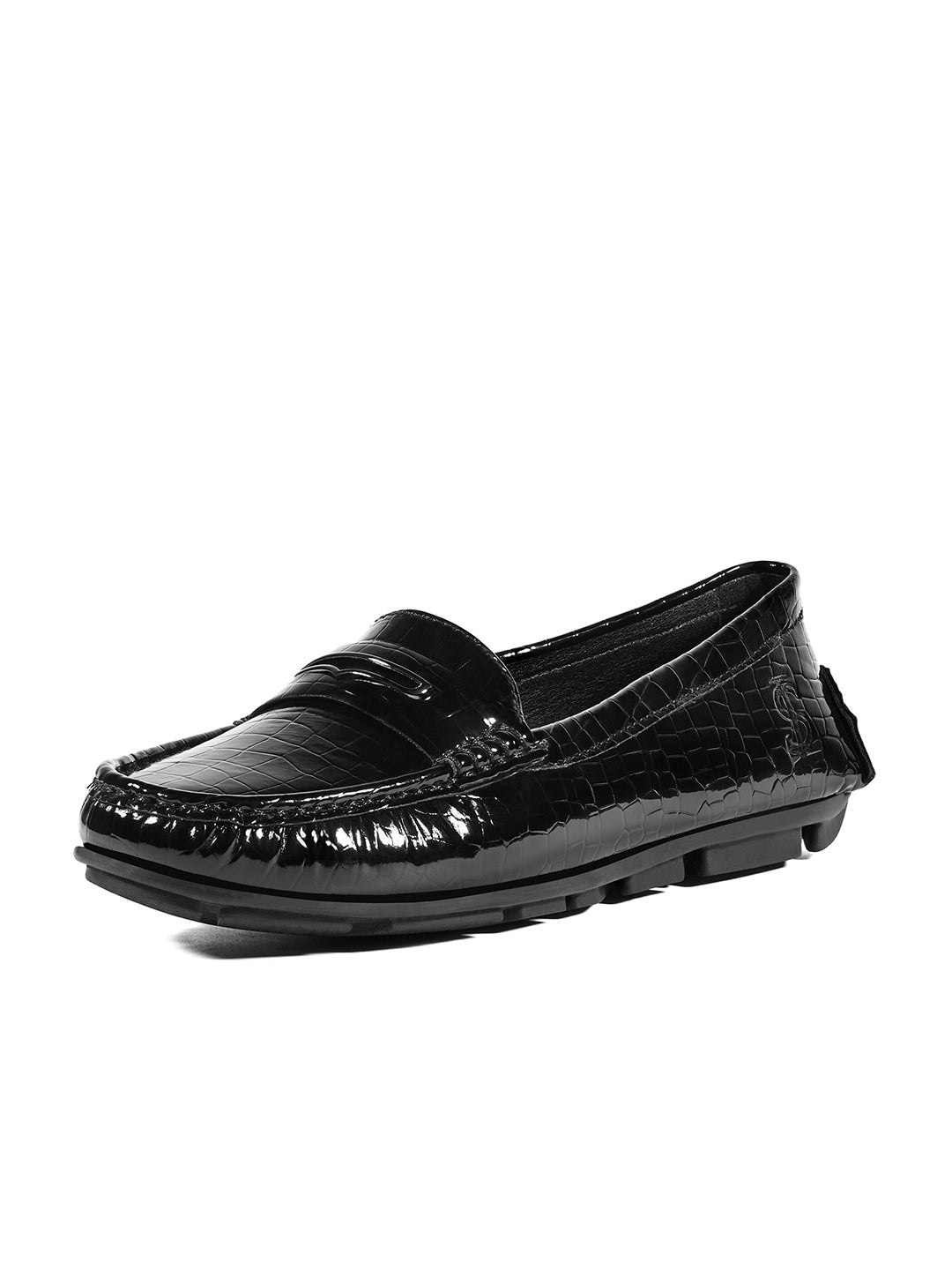 Women's Black Premium Textured Slip-On Casual Loafers