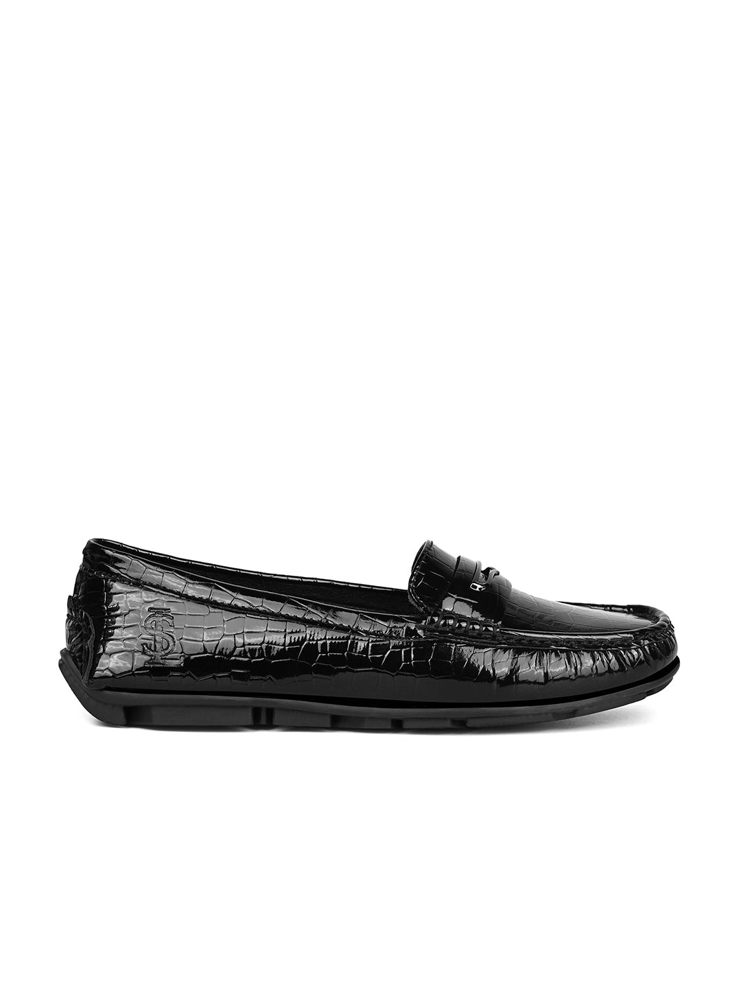 Women's Black Premium Textured Slip-On Casual Loafers