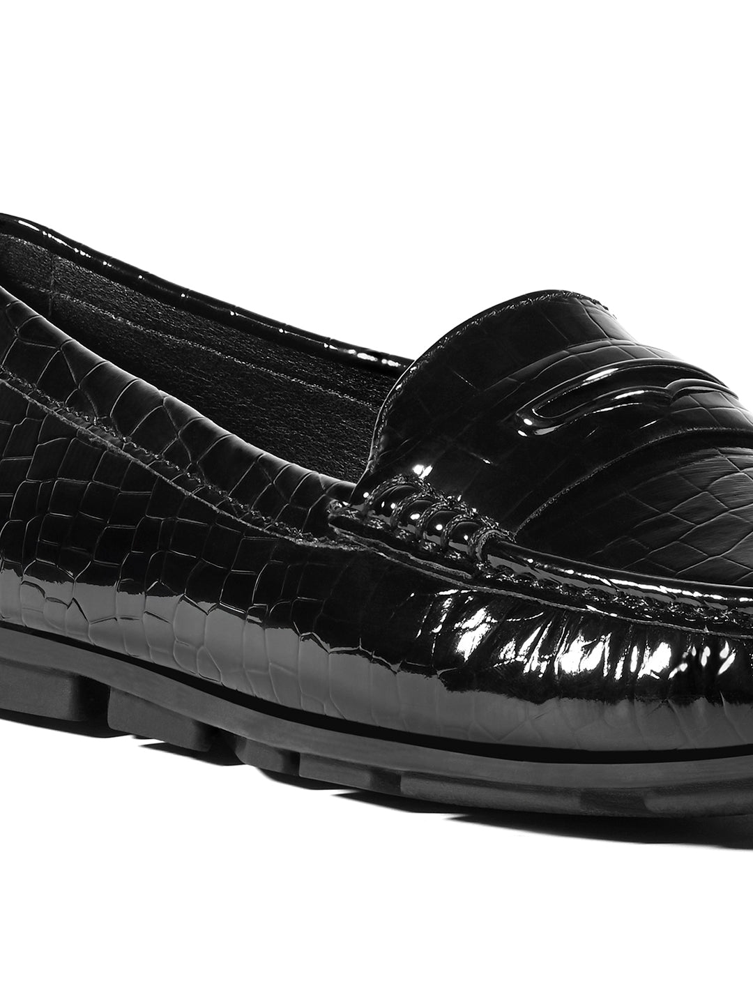 Women's Black Premium Textured Slip-On Casual Loafers