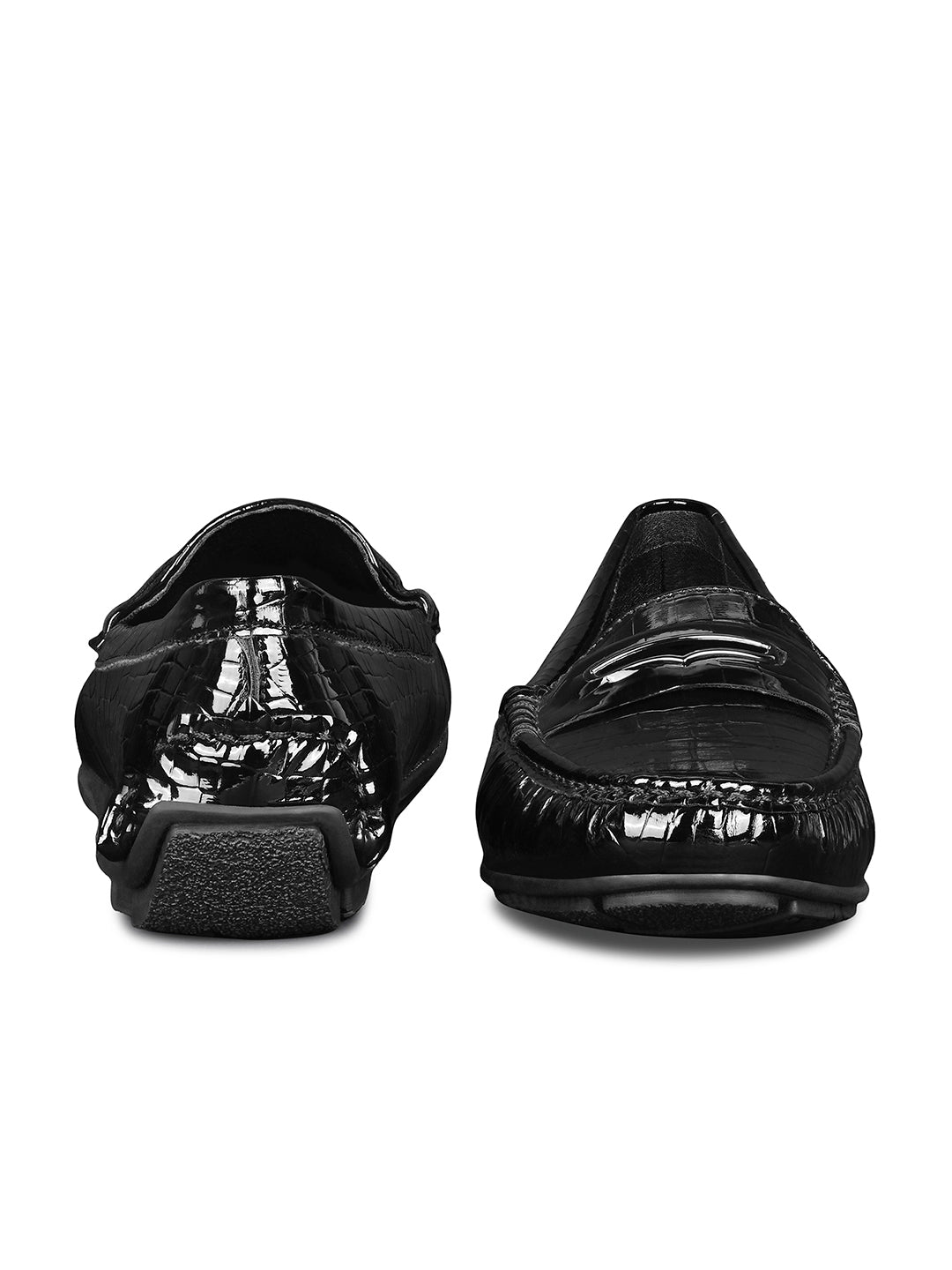 Women's Black Premium Textured Slip-On Casual Loafers