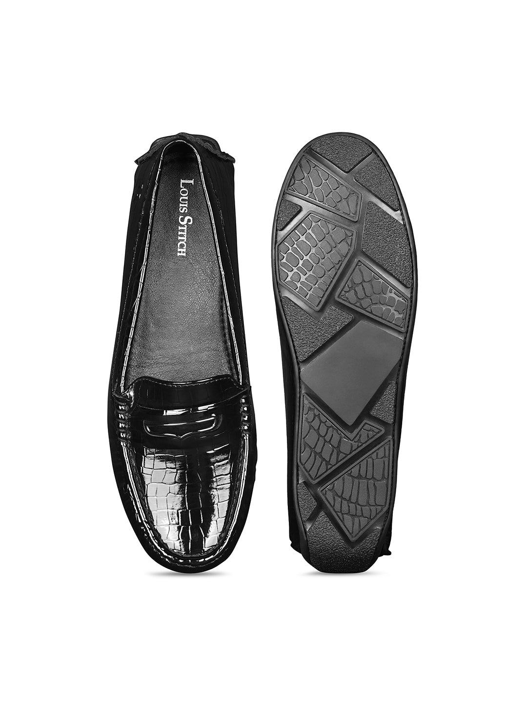 Women's Black Premium Textured Slip-On Casual Loafers