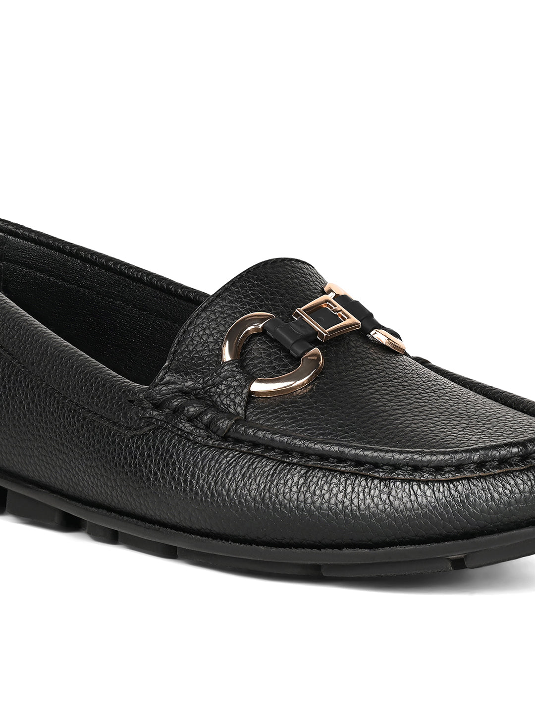 Women's Black Premium Solid Slip-On Casual Loafers