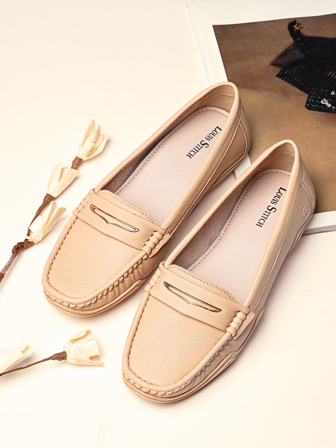 Women's Beige Premium Solid Slip-On Casual Loafers