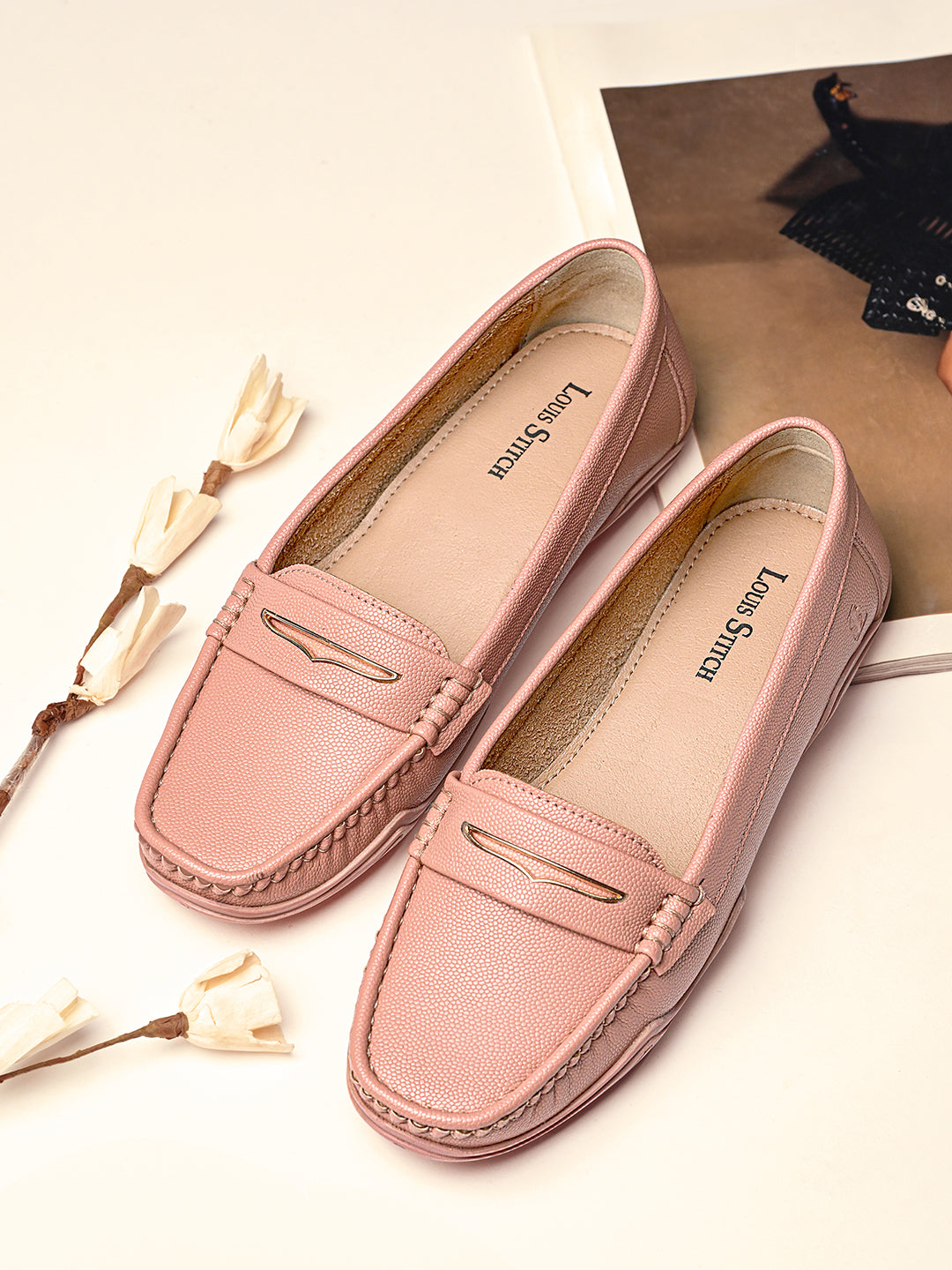 Women's Pink Premium Solid Slip-On Casual Loafers