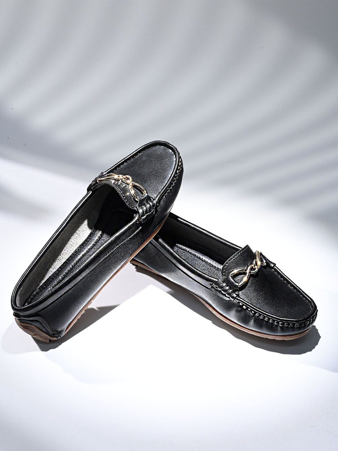 Women's Black Premium Solid Slip-On Casual Loafers