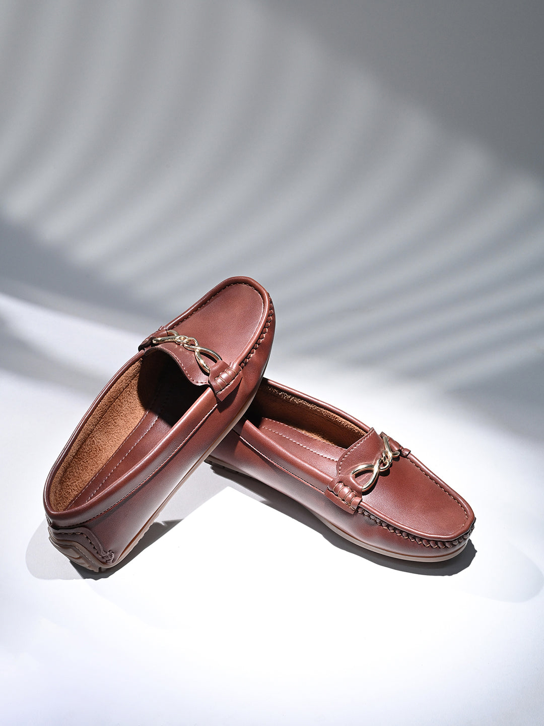 Women's Tan Premium Solid Slip-On Casual Loafers