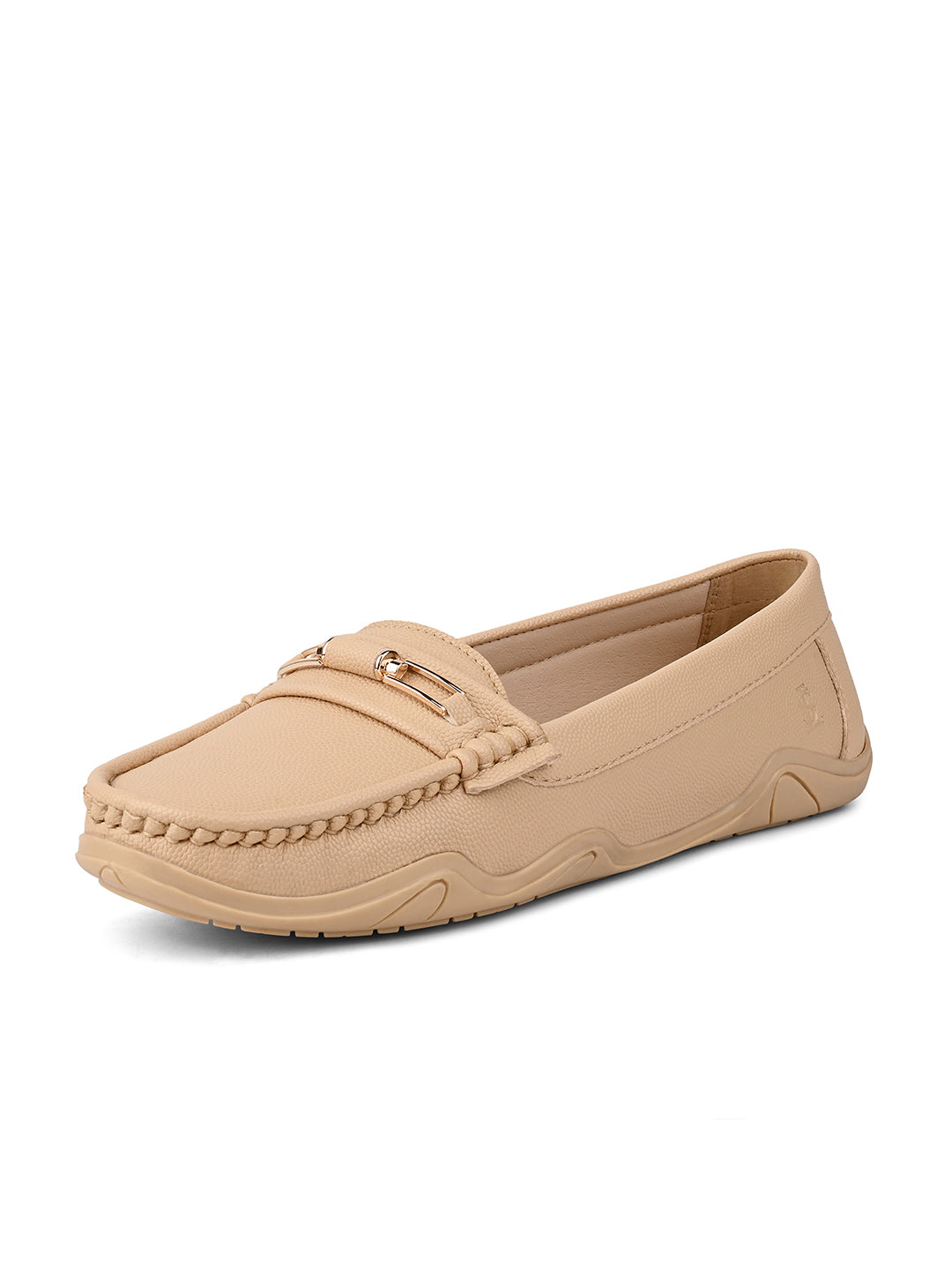 Women's Beige Premium Solid Slip-On Casual Loafers